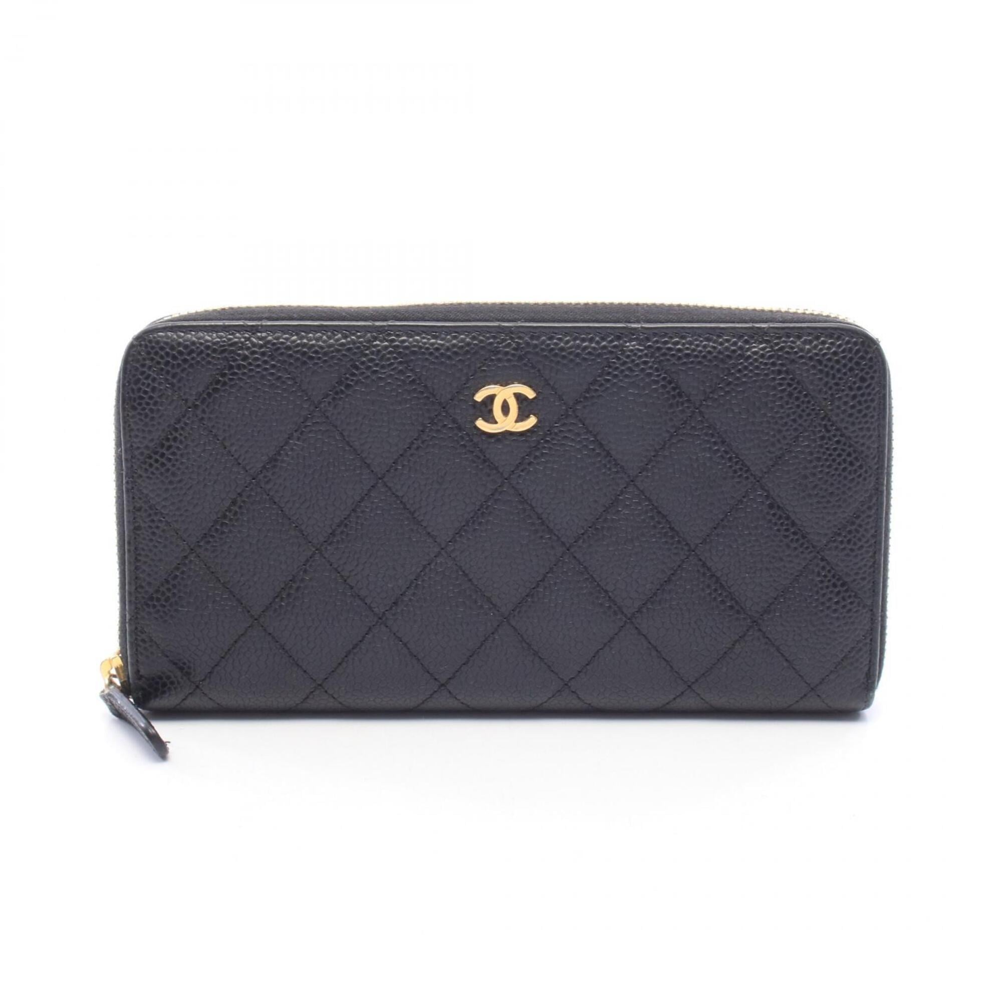 Chanel Black Grained Calfskin Long Wallet (Bi-Fold) (Pre-Owned)