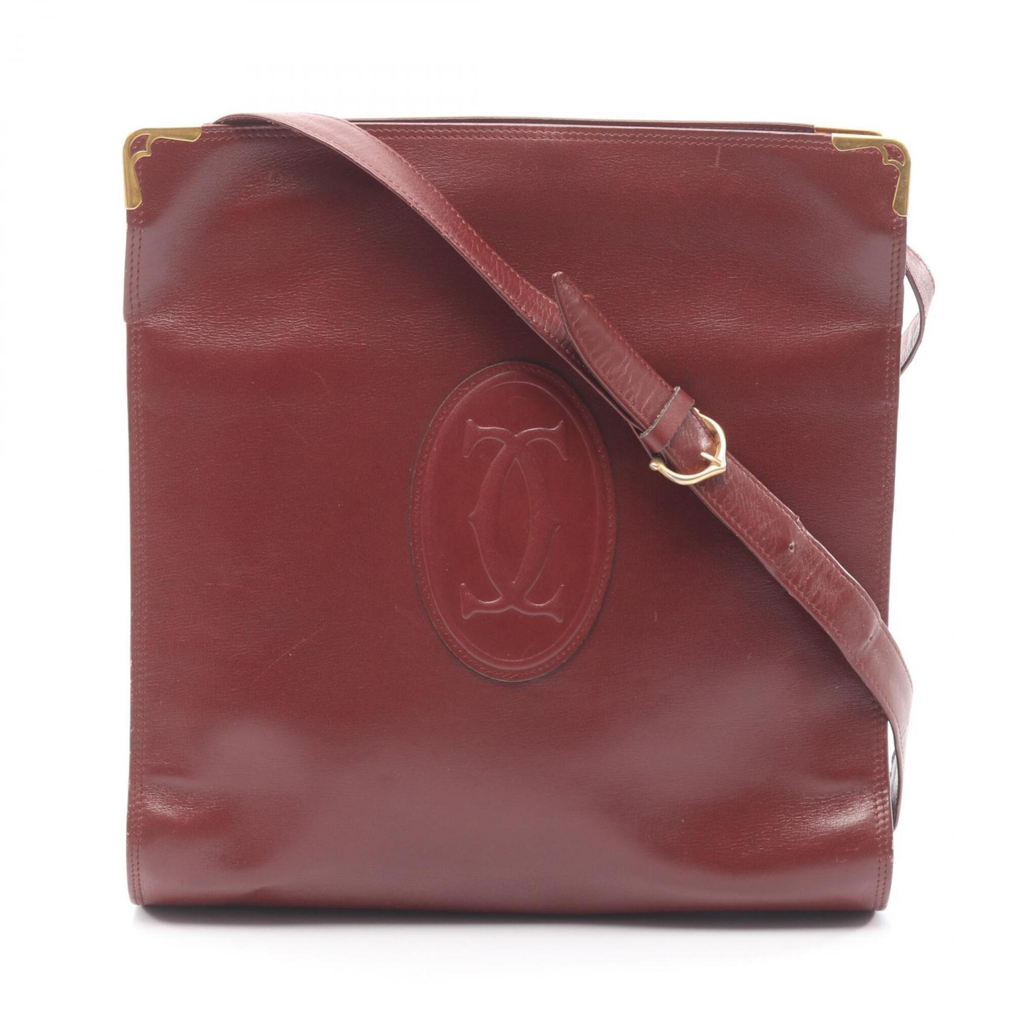 Cartier Bordeaux Leather Handbag Shoulder Bag (Pre-Owned)