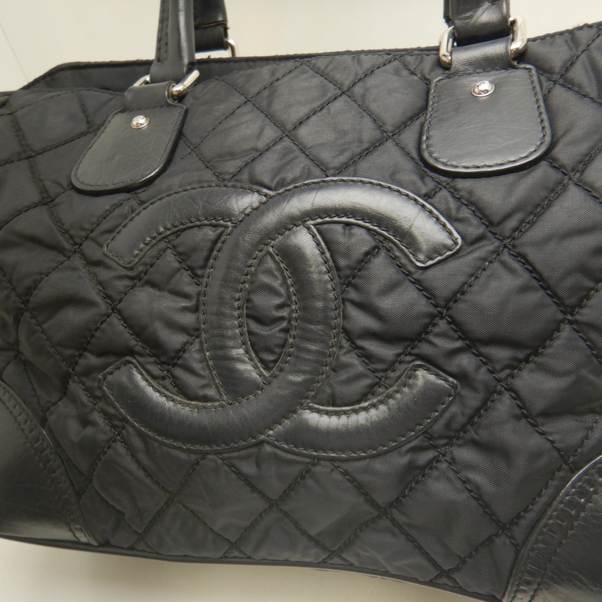 Chanel Black Nylon Leather Tote Bag (Pre-Owned)