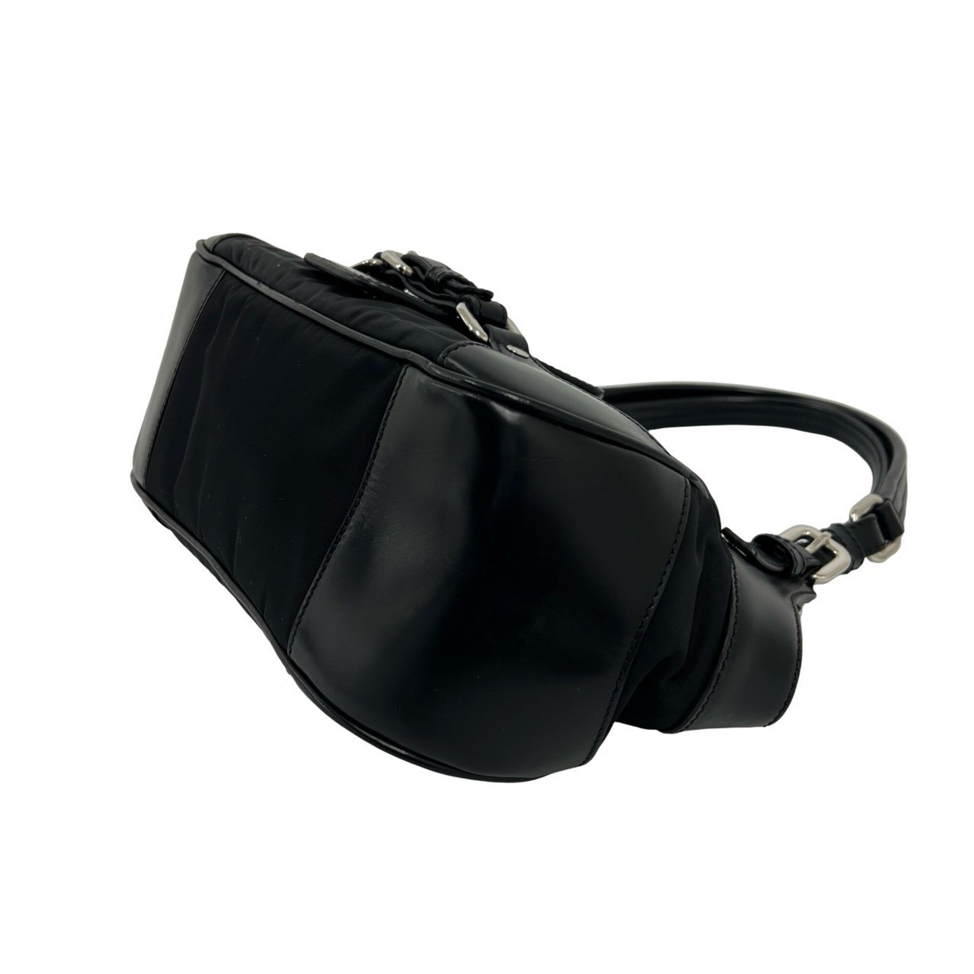 Prada Black Leather Nylon Handbag Shoulder Bag (Pre-Owned)