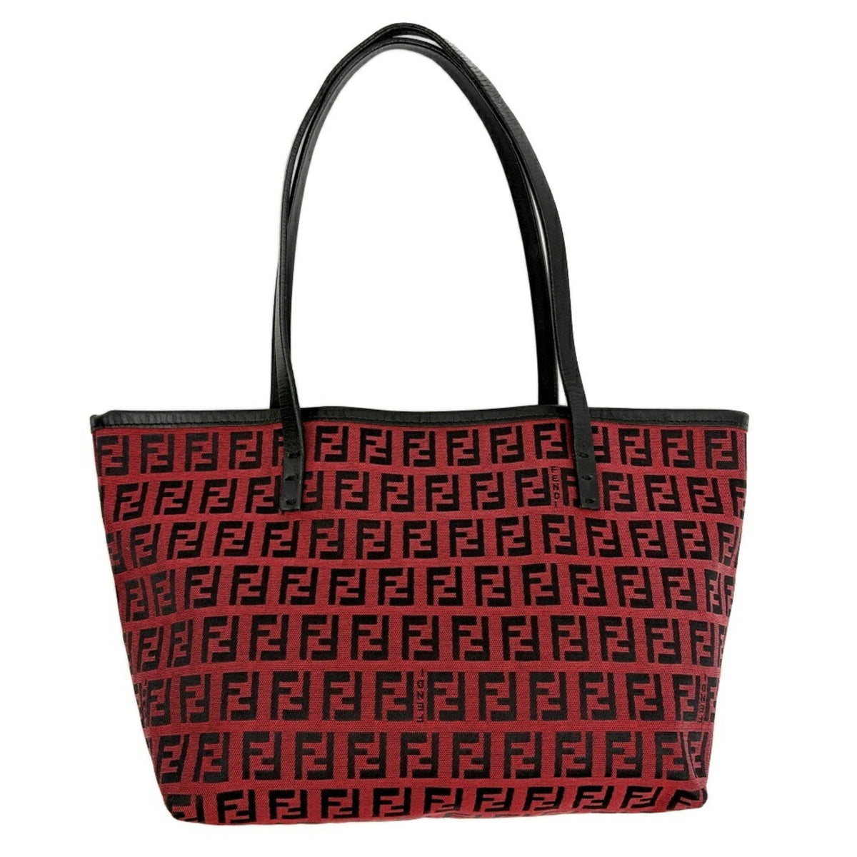 Fendi Black Red Color Canvas Leather Tote Bag (Pre-Owned)