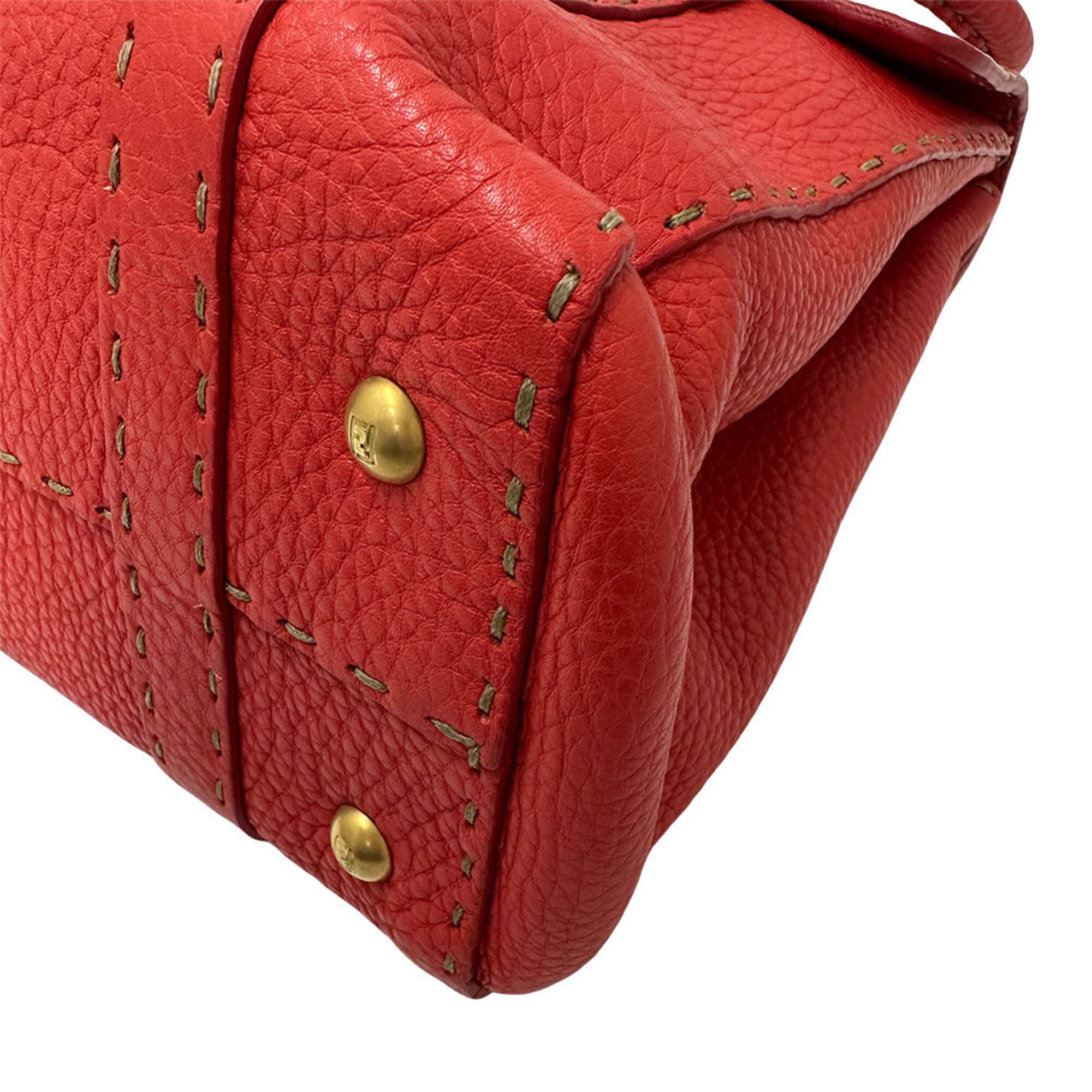 Fendi Red Color Leather Handbag (Pre-Owned)
