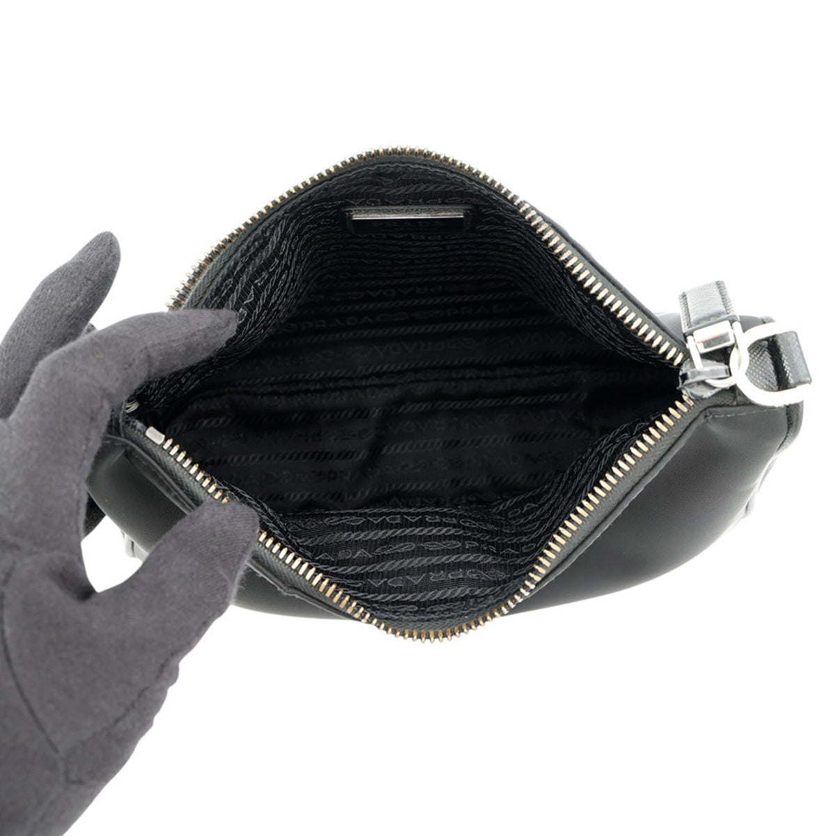 Prada Black Nylon Leather Handbag Pouch Shoulder Bag (Pre-Owned)