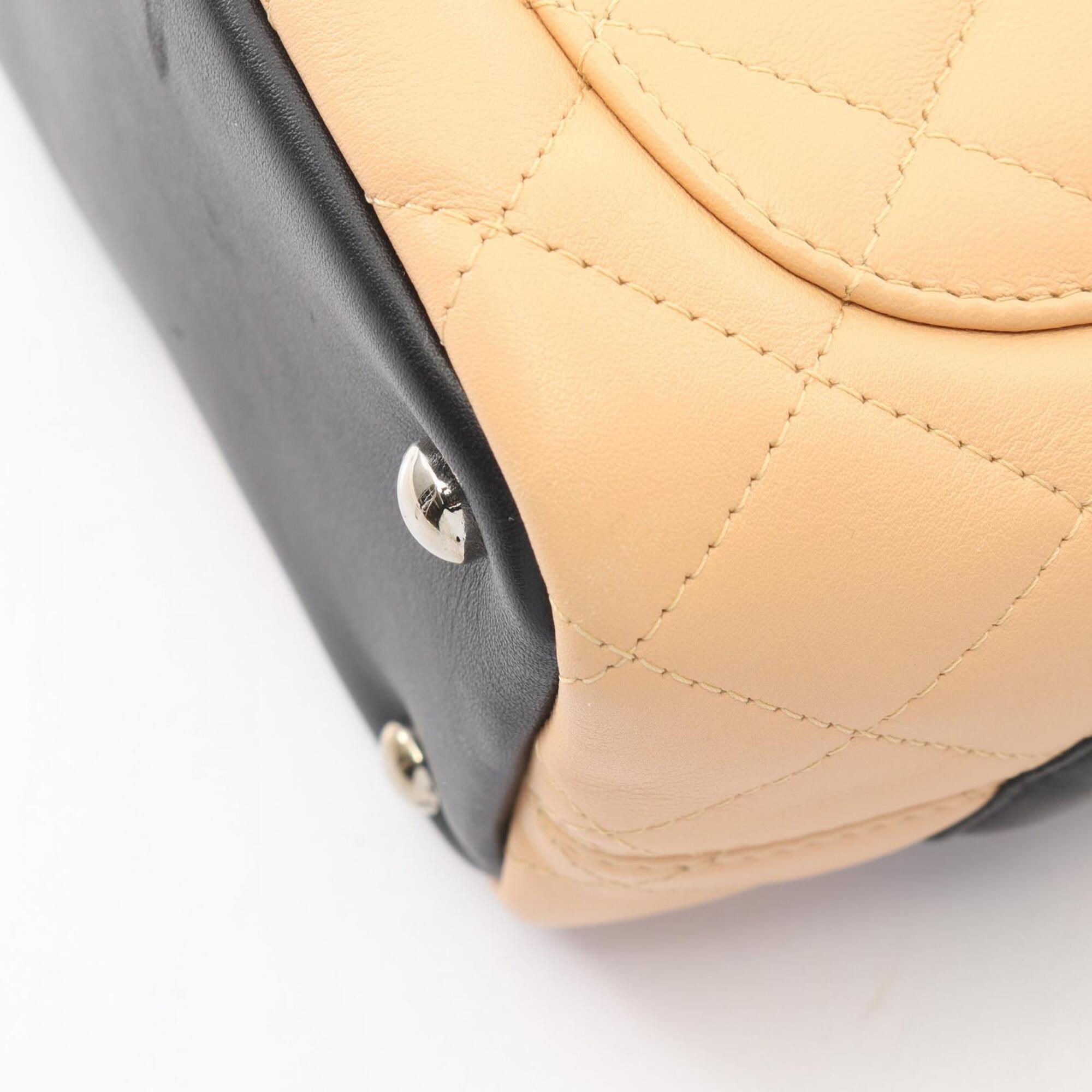 Chanel Beige Black Leather Handbag Tote Bag (Pre-Owned)