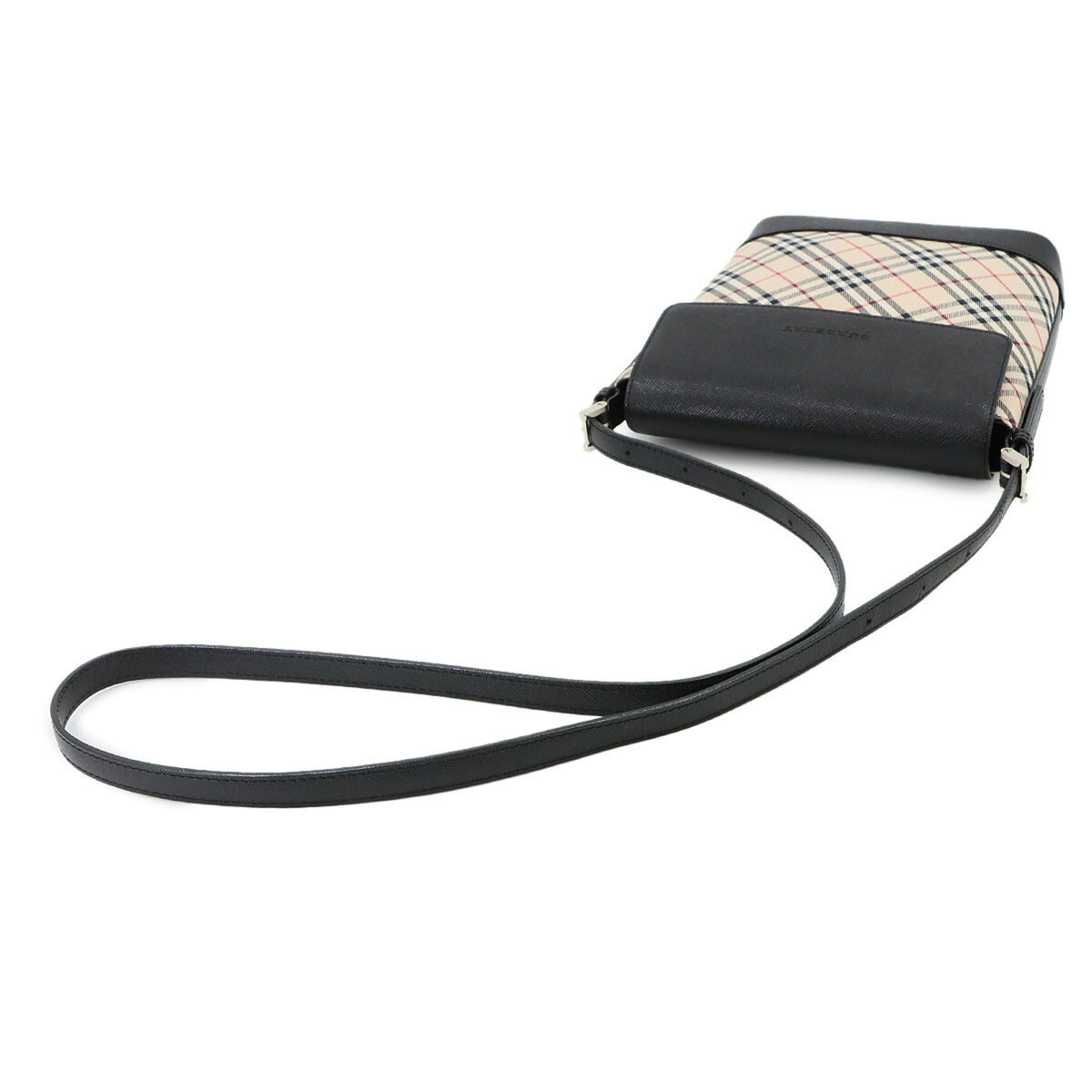 Burberry Beige Black Canvas Leather Shoulder Bag (Pre-Owned)