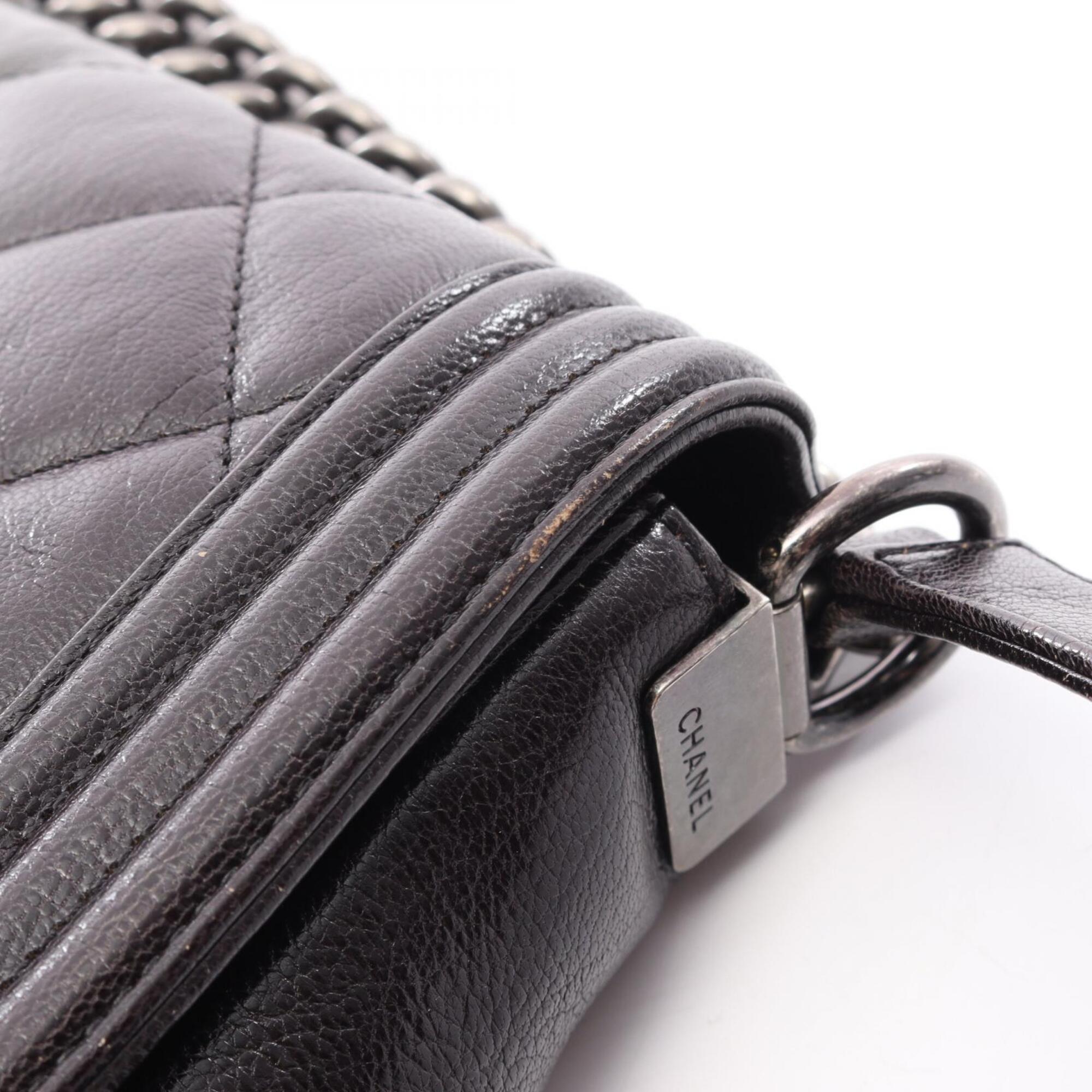 Chanel Black Gray Leather Handbag Shoulder Bag (Pre-Owned)