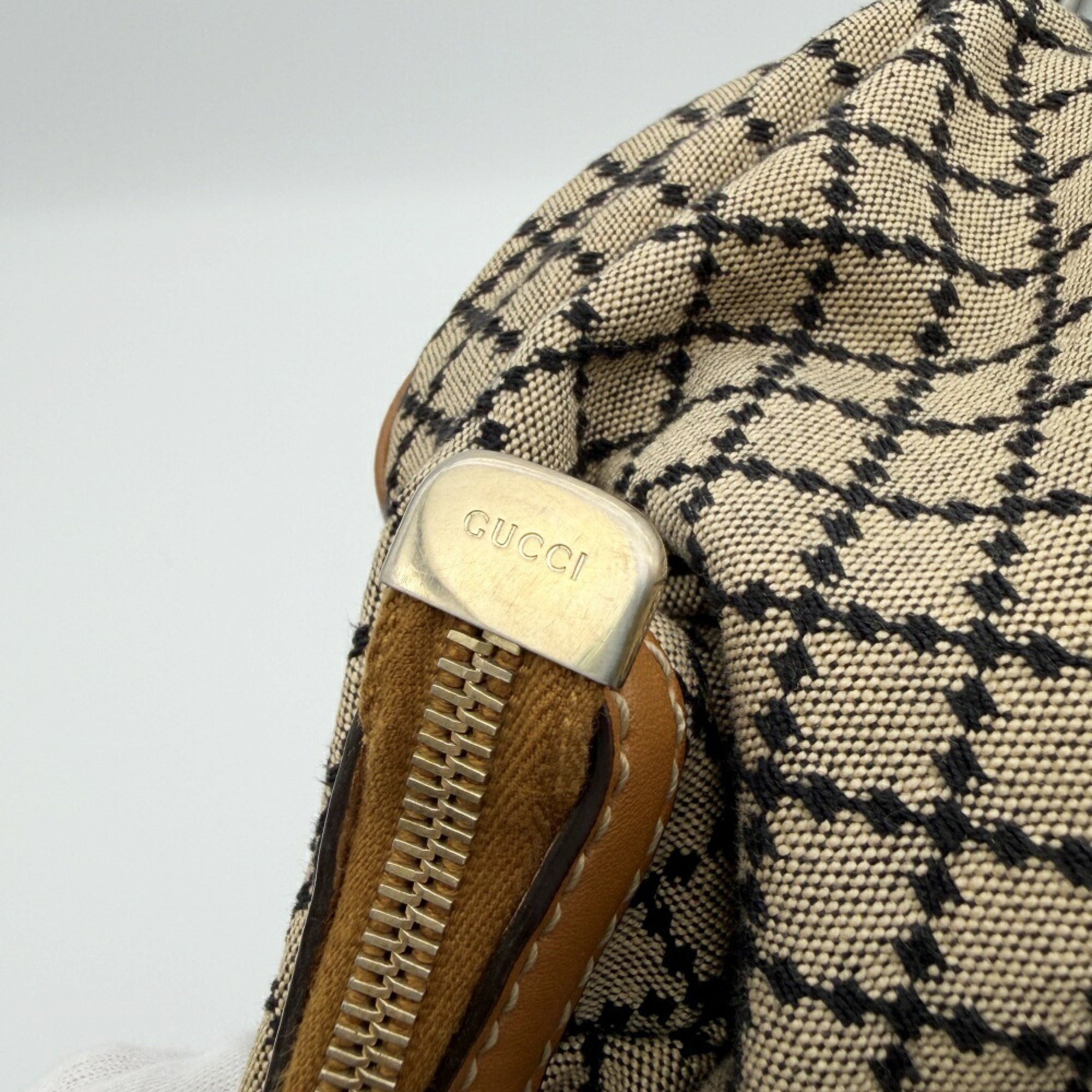 Gucci Brown Canvas Leather Shoulder Bag (Pre-Owned)