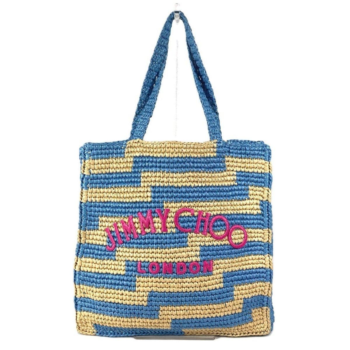 Jimmy Choo Beige Blue Pink Raffia Shoulder Bag Tote Bag (Pre-Owned)