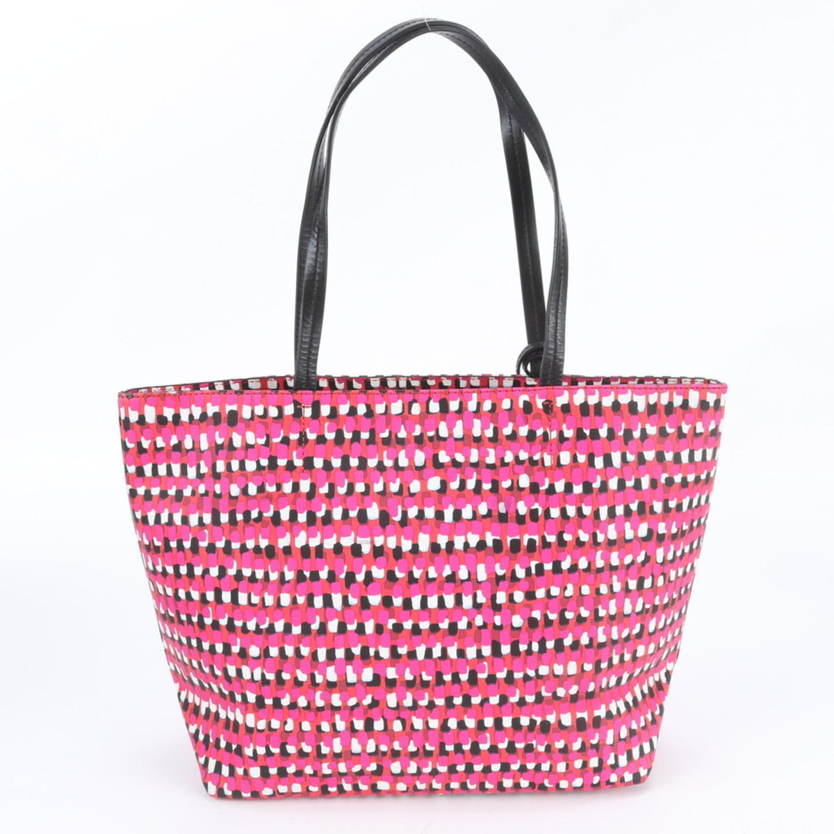 Kate Spade Black Pink White Leather Coated Canvas Handbag Shoulder Bag Tote Bag (Pre-Owned)