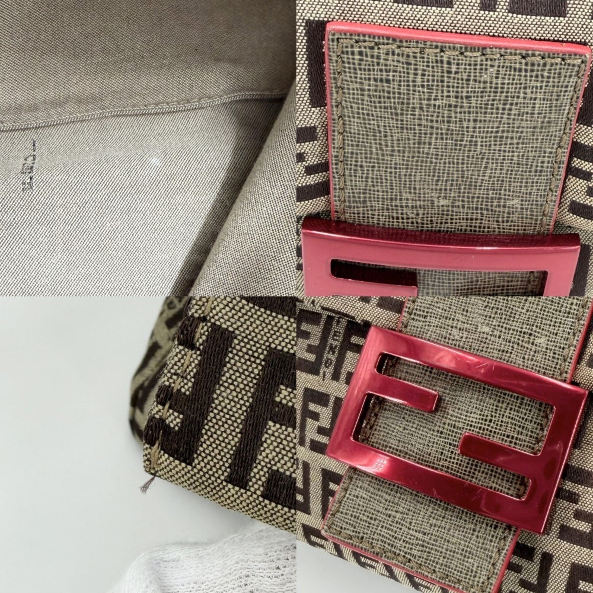 Fendi Brown Red Color Canvas Leather Shoulder Bag (Pre-Owned)