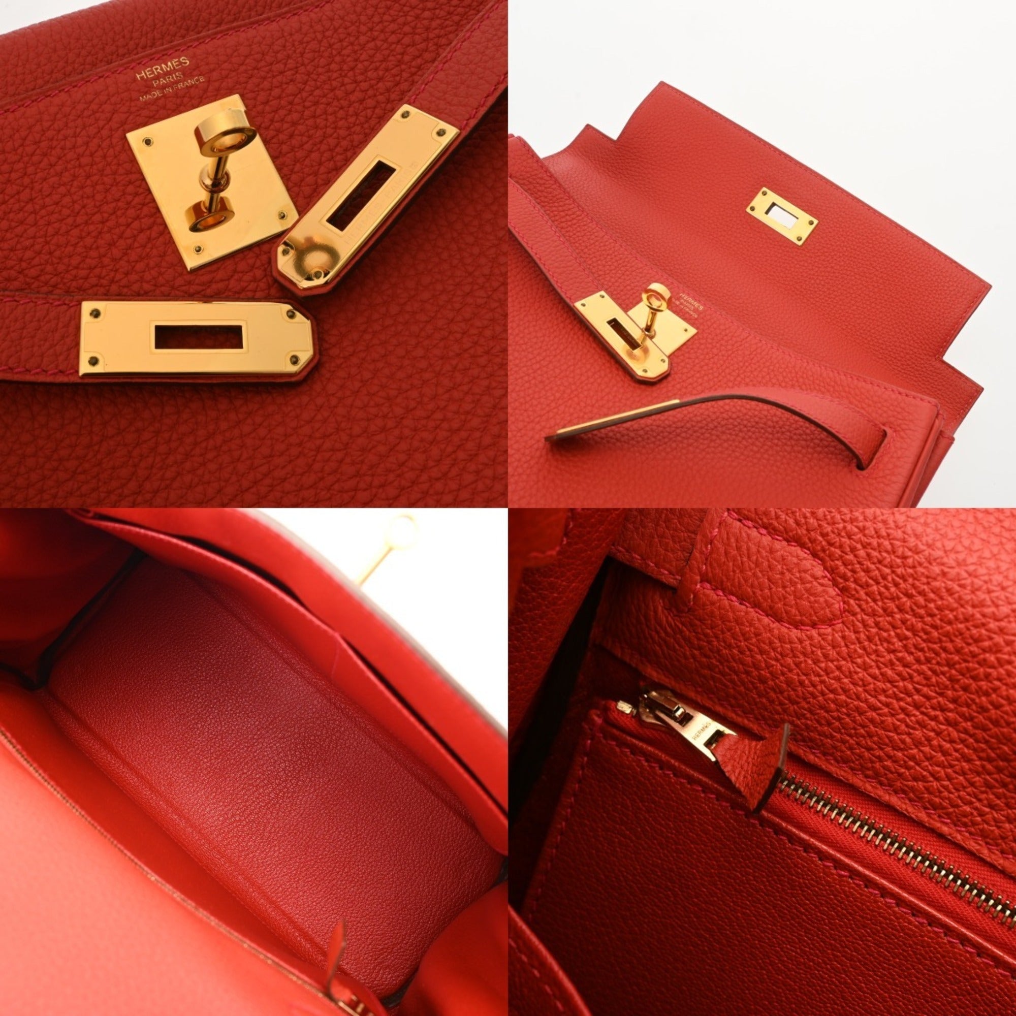 Hermes Vermilion Taurillon Clemence Leather Handbag (Pre-Owned)