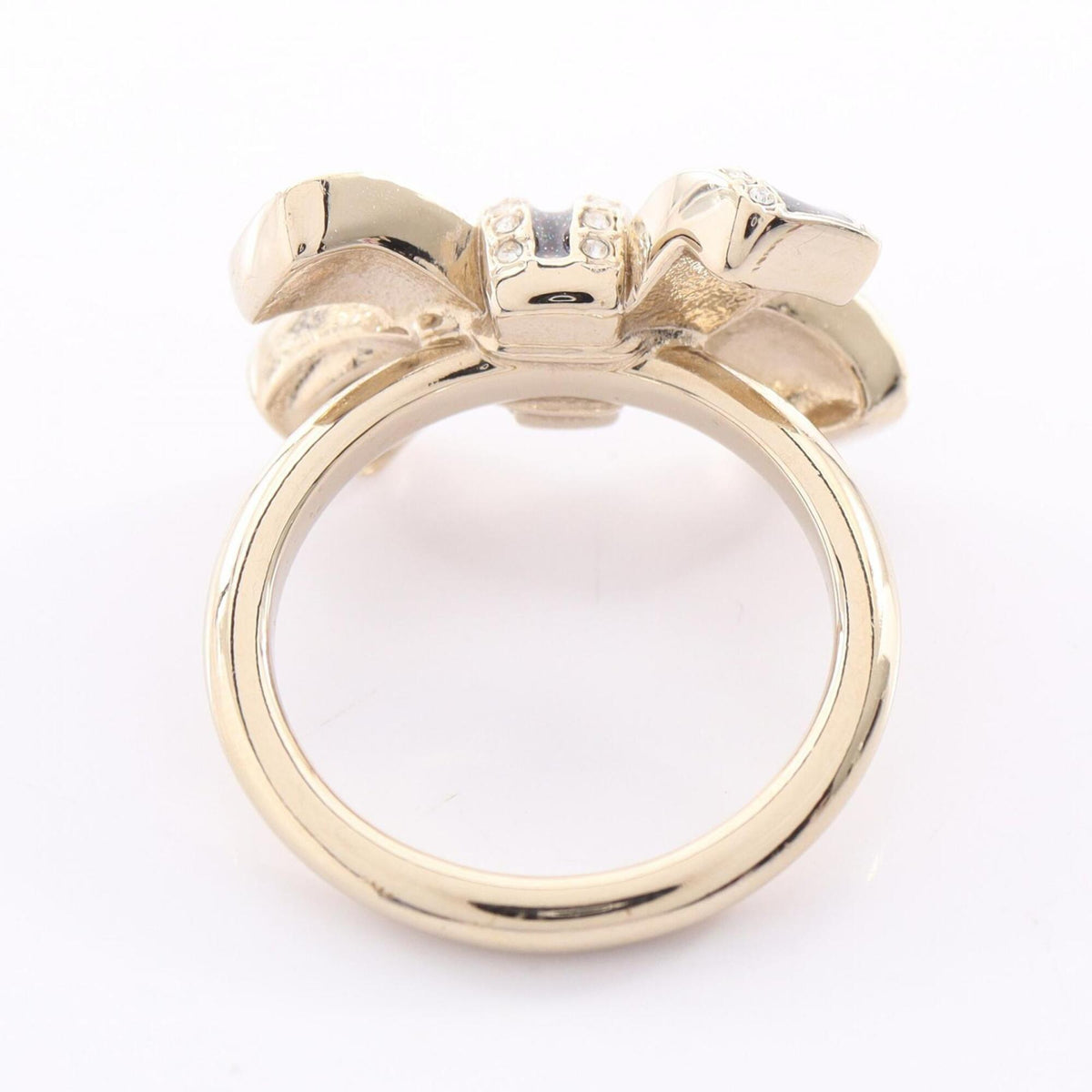 Chanel Black Gold Plating Rhinestone Band Ring (Pre-Owned)