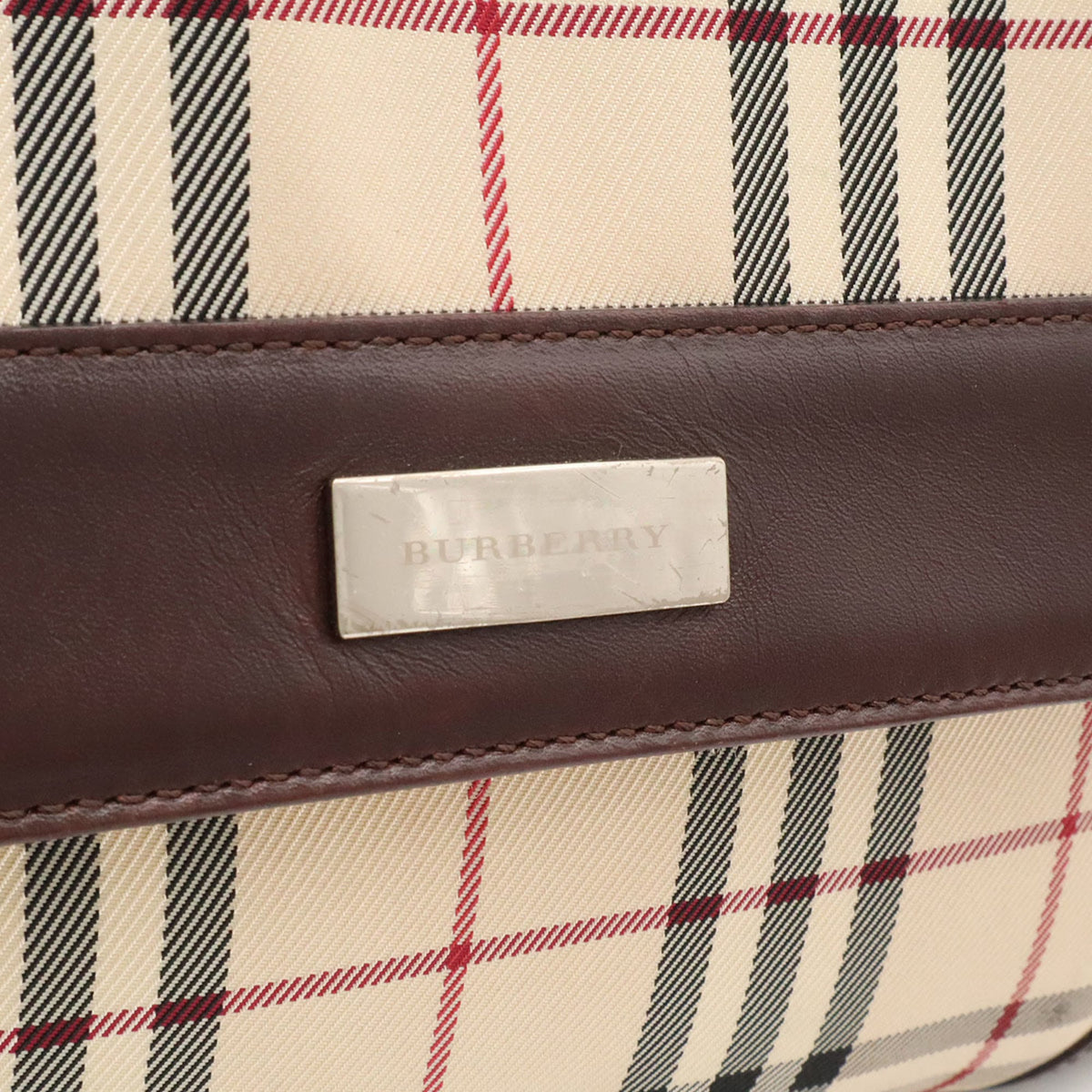 Burberry Beige Black Bordeaux Canvas Leather Shoulder Bag (Pre-Owned)