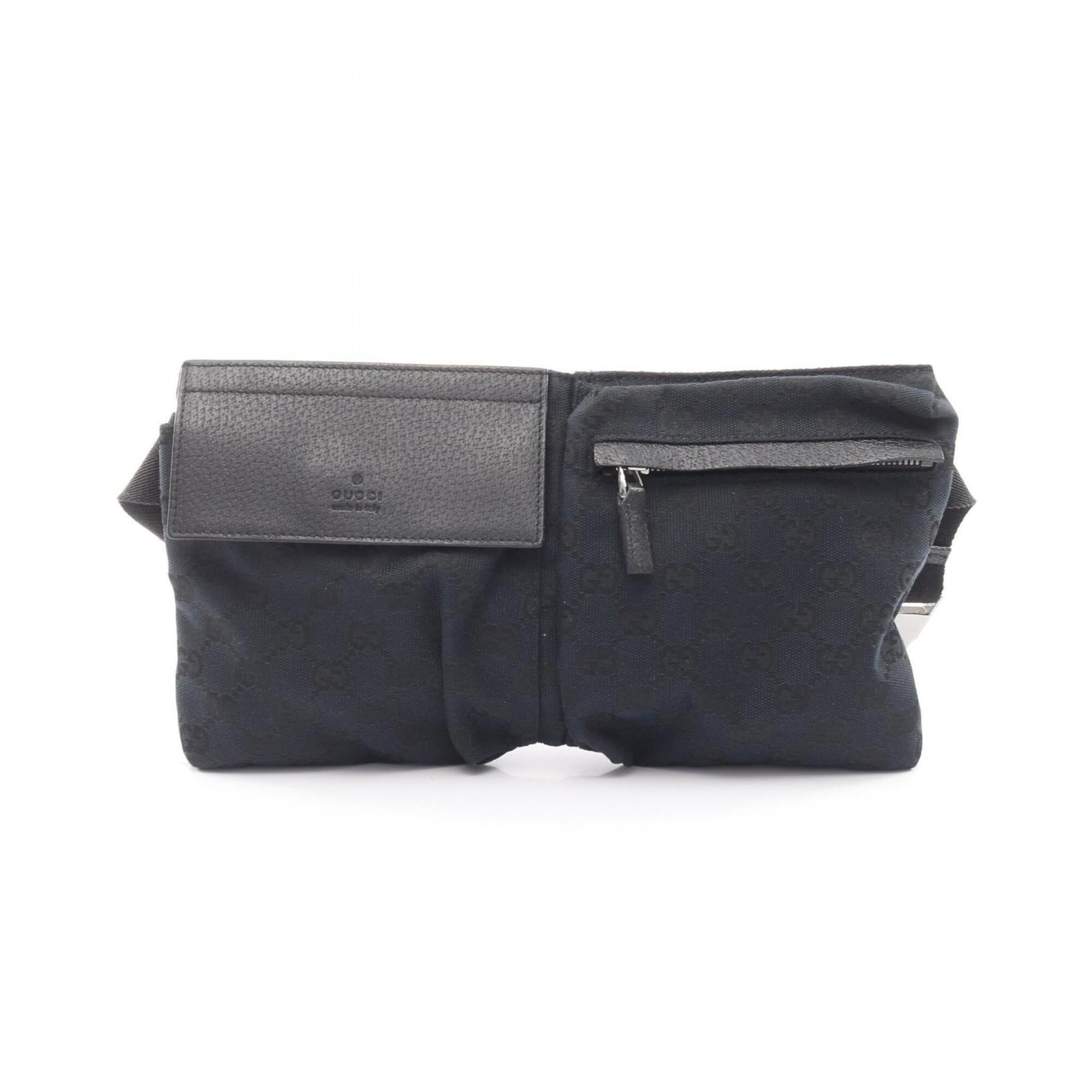 Gucci Black Navy Canvas Leather Fanny Pack Handbag (Pre-Owned)