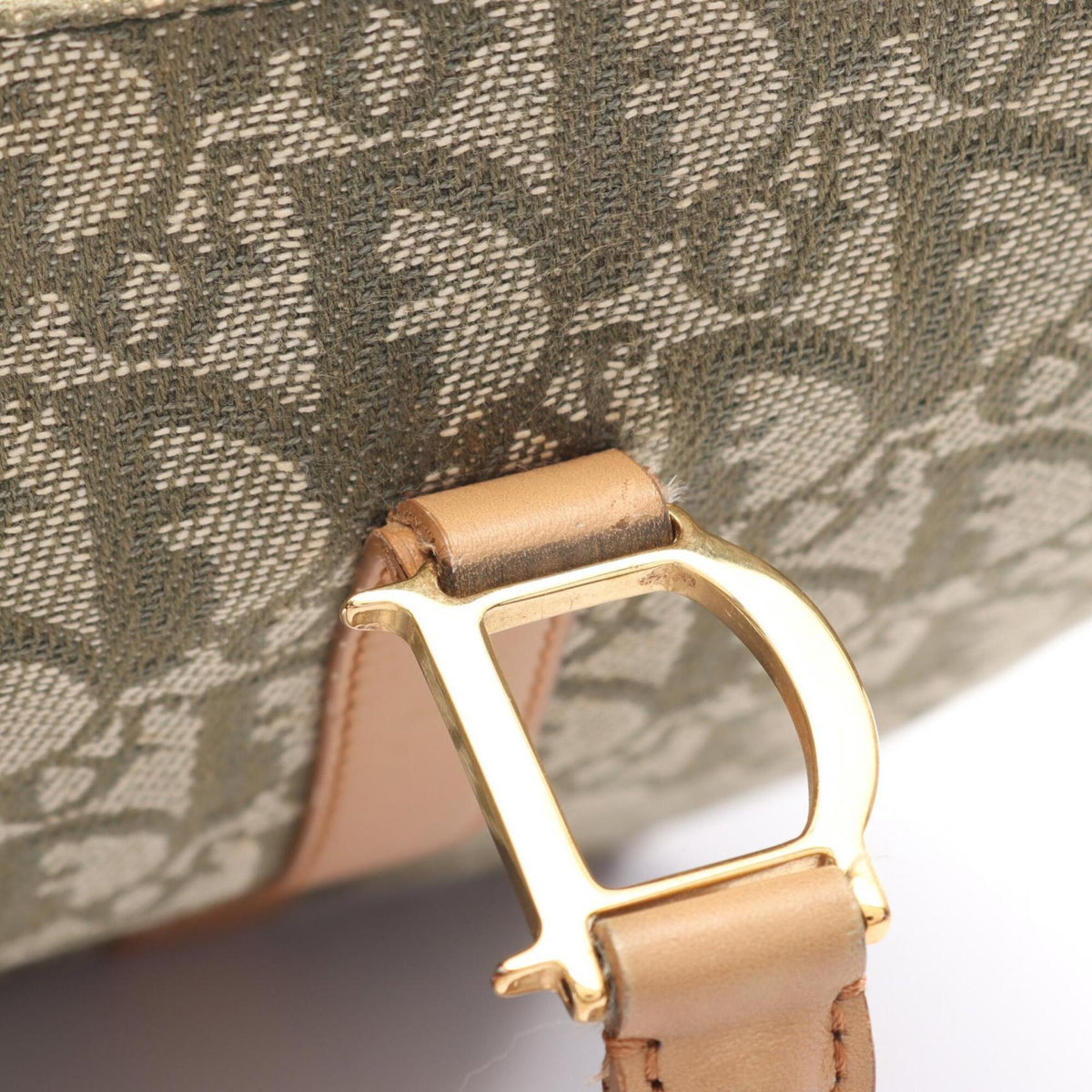 Christian Dior Beige Khaki Canvas Leather Handbag Tote Bag (Pre-Owned)
