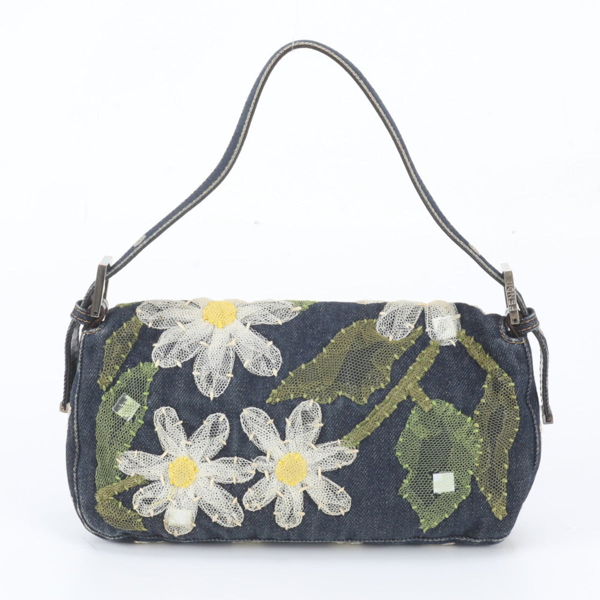 Fendi Blue Leather Canvas Shoulder Bag (Pre-Owned)