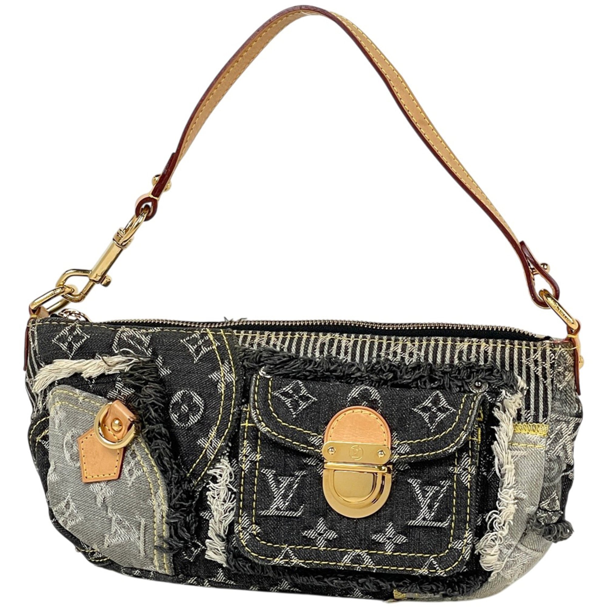 Louis Vuitton Black Gray Monogram Denim Shoulder Bag (Pre-Owned)
