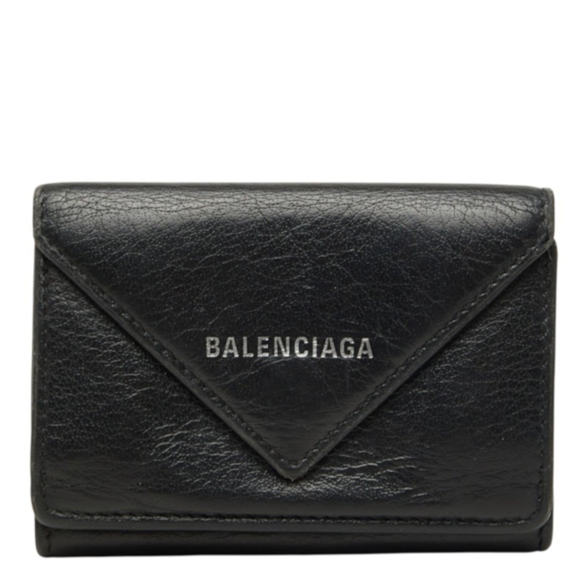 Balenciaga Silver Black Red Color Leather Wallet (Tri-Fold) (Pre-Owned)