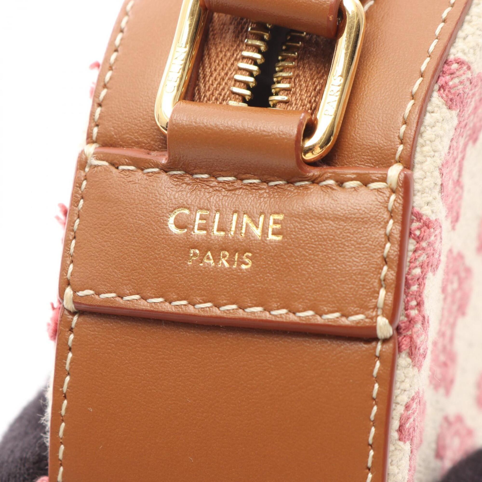 Celine Brown Ivory Red Color Canvas Leather Handbag Shoulder Bag (Pre-Owned)