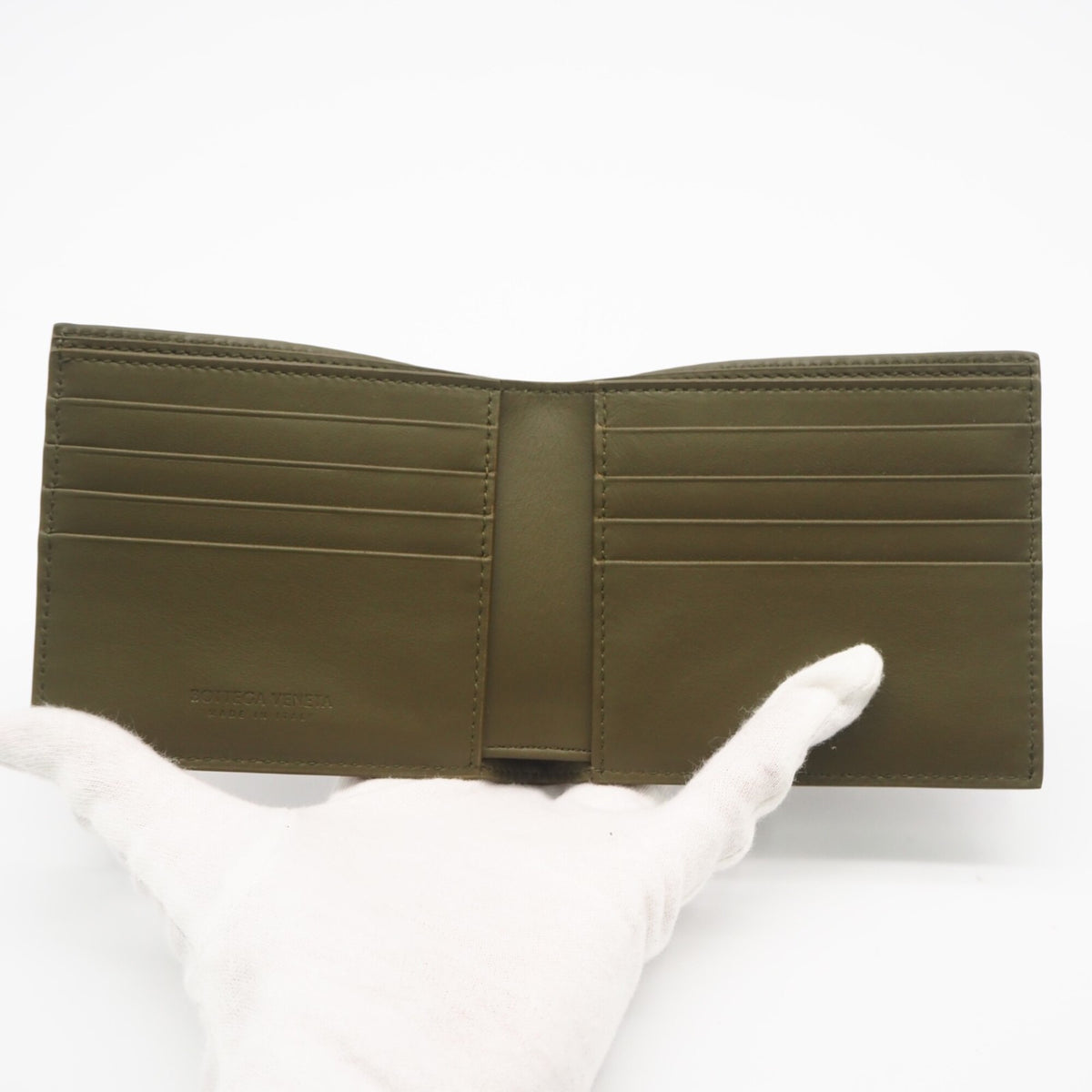 Bottega Veneta Intrecciato Khaki Leather Wallet (Bi-Fold) (Pre-Owned)