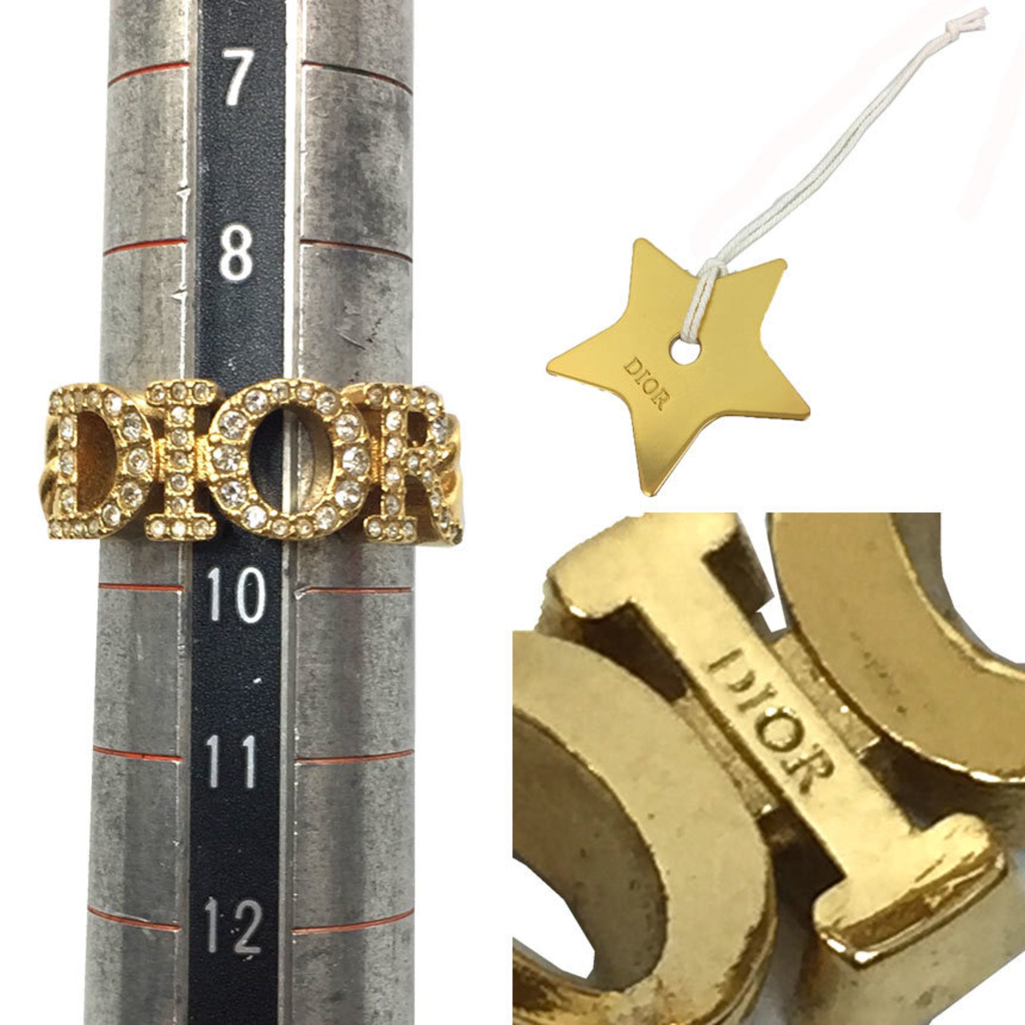 Christian Dior Gold White Metal Band Ring (Pre-Owned)