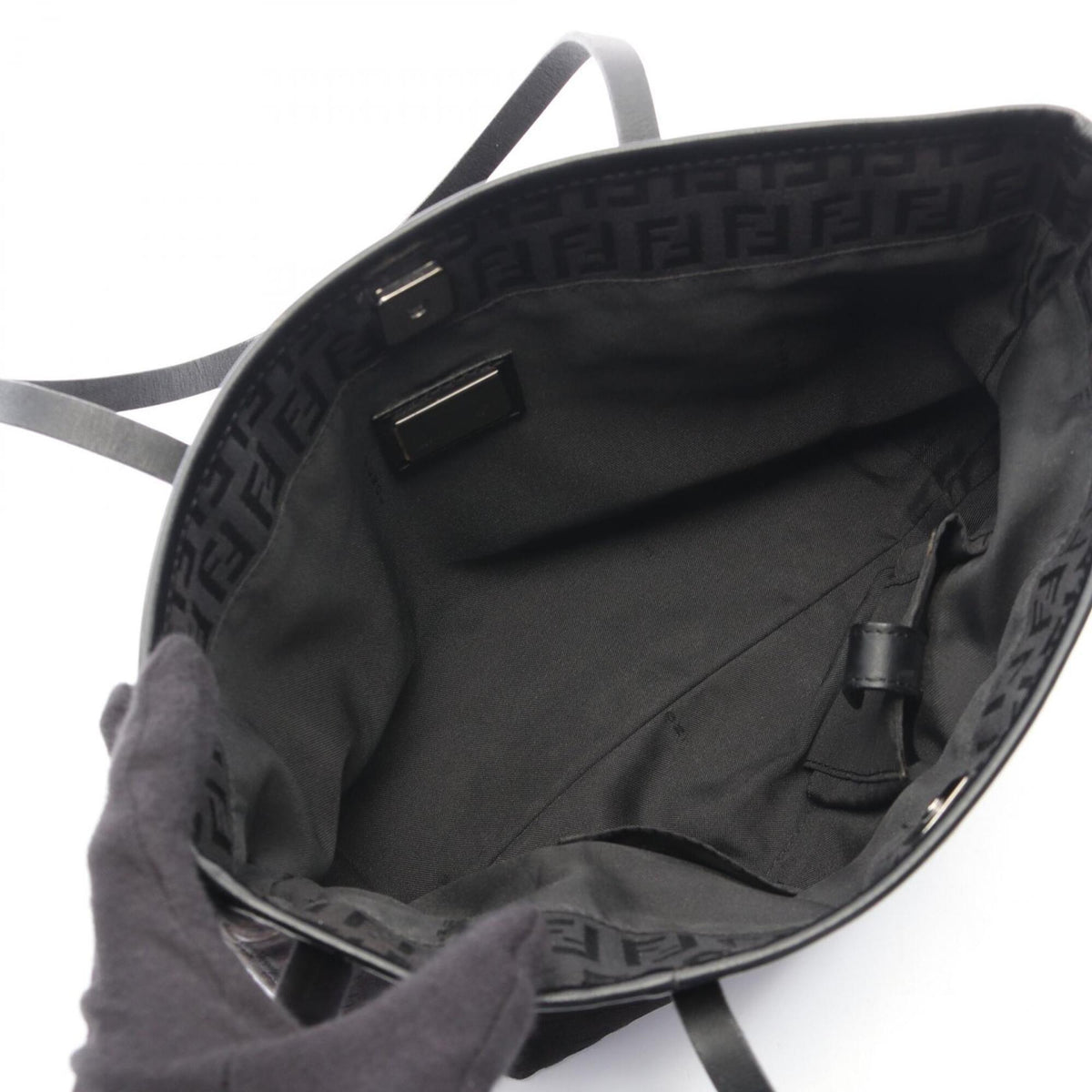 Fendi Black Brown Canvas Leather Handbag Tote Bag (Pre-Owned)