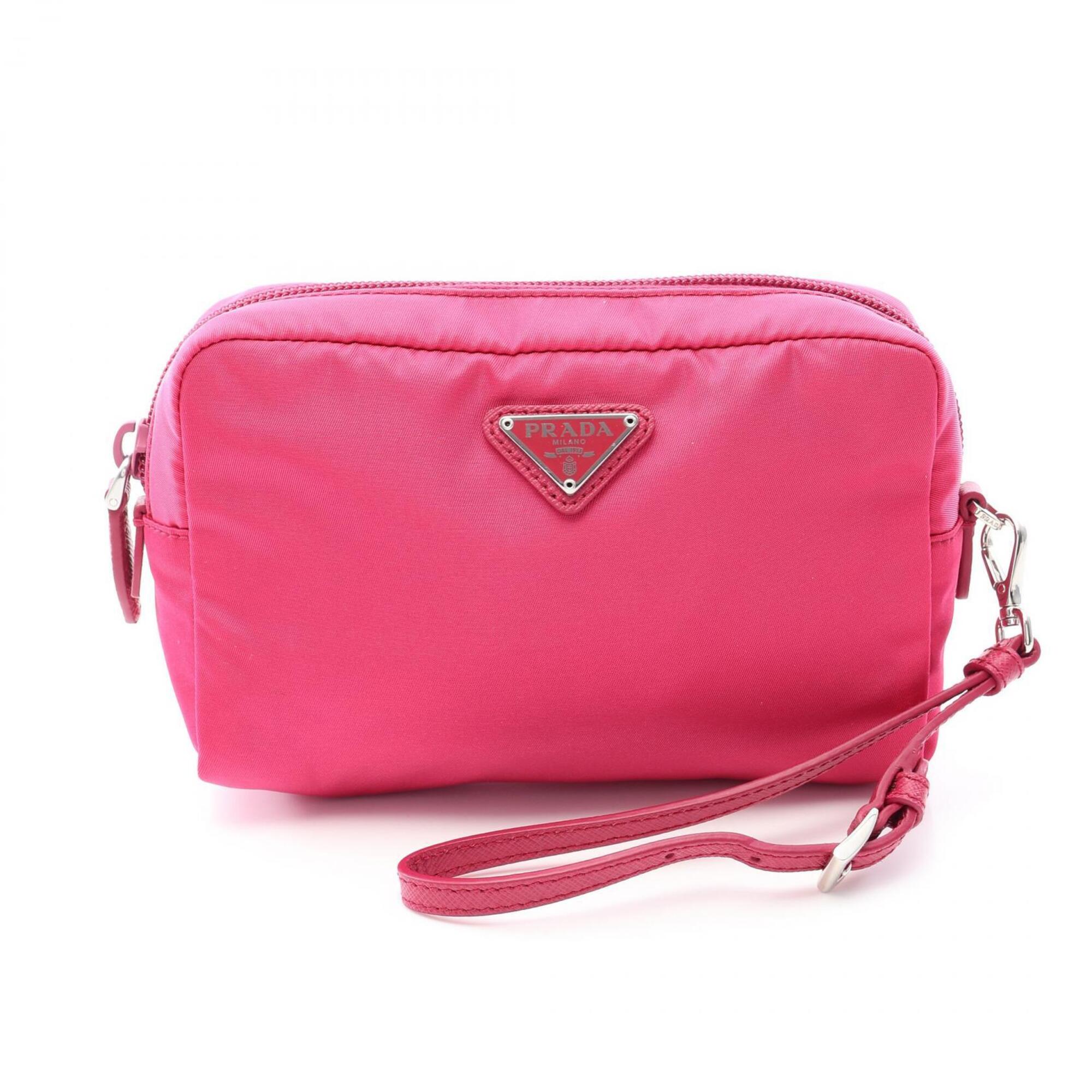 Prada Pink Nylon Saffiano Triangle Handbag Pouch (Pre-Owned)