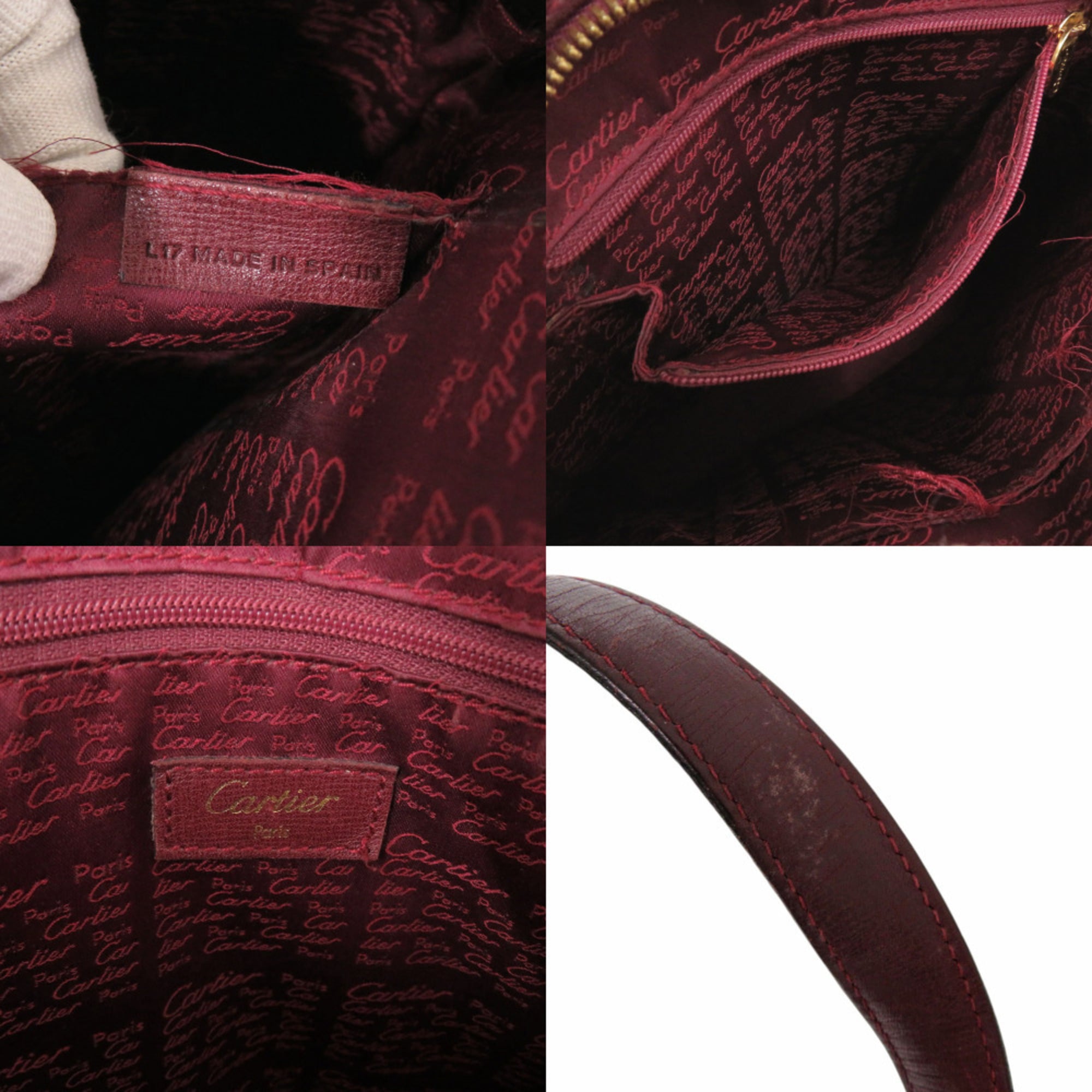 Cartier Bordeaux Red Color Leather Handbag (Pre-Owned)