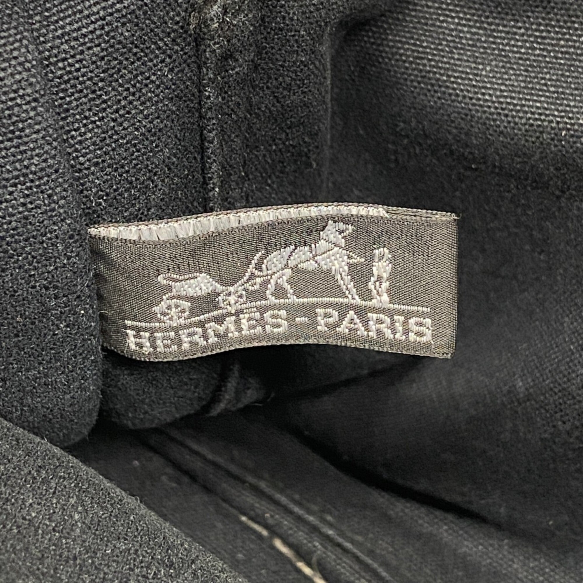 Hermes Black Gray Canvas Handbag (Pre-Owned)