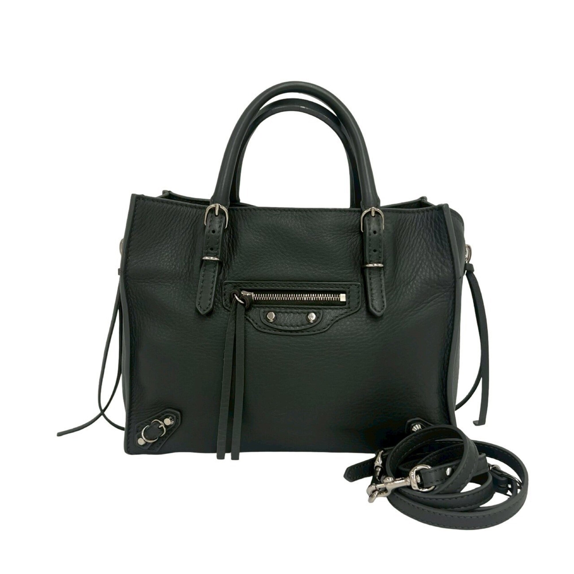 Balenciaga Gray Leather Handbag Shoulder Bag Tote Bag (Pre-Owned)