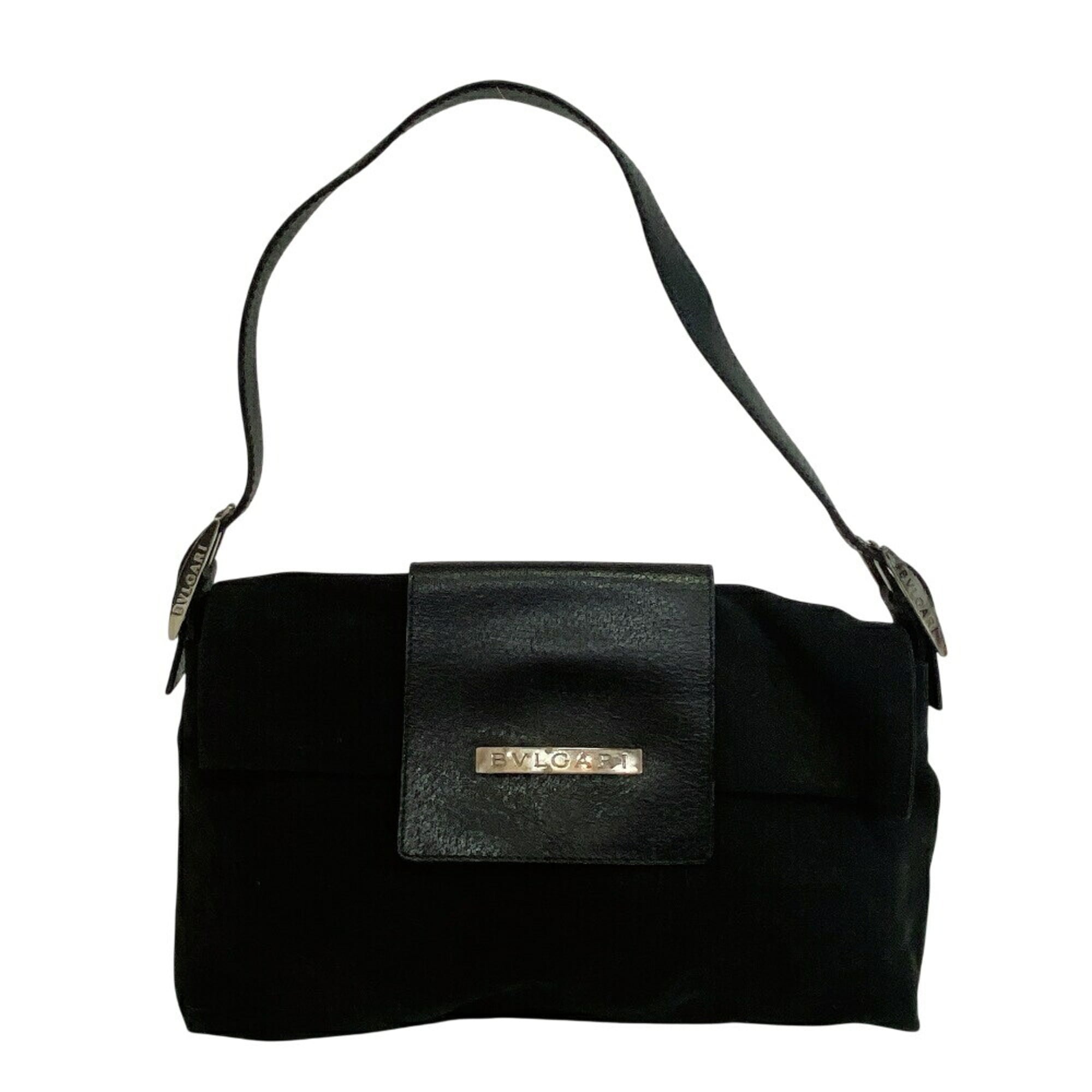 Bvlgari Logomania Black Canvas Leather Pochette Shoulder Bag (Pre-Owned)