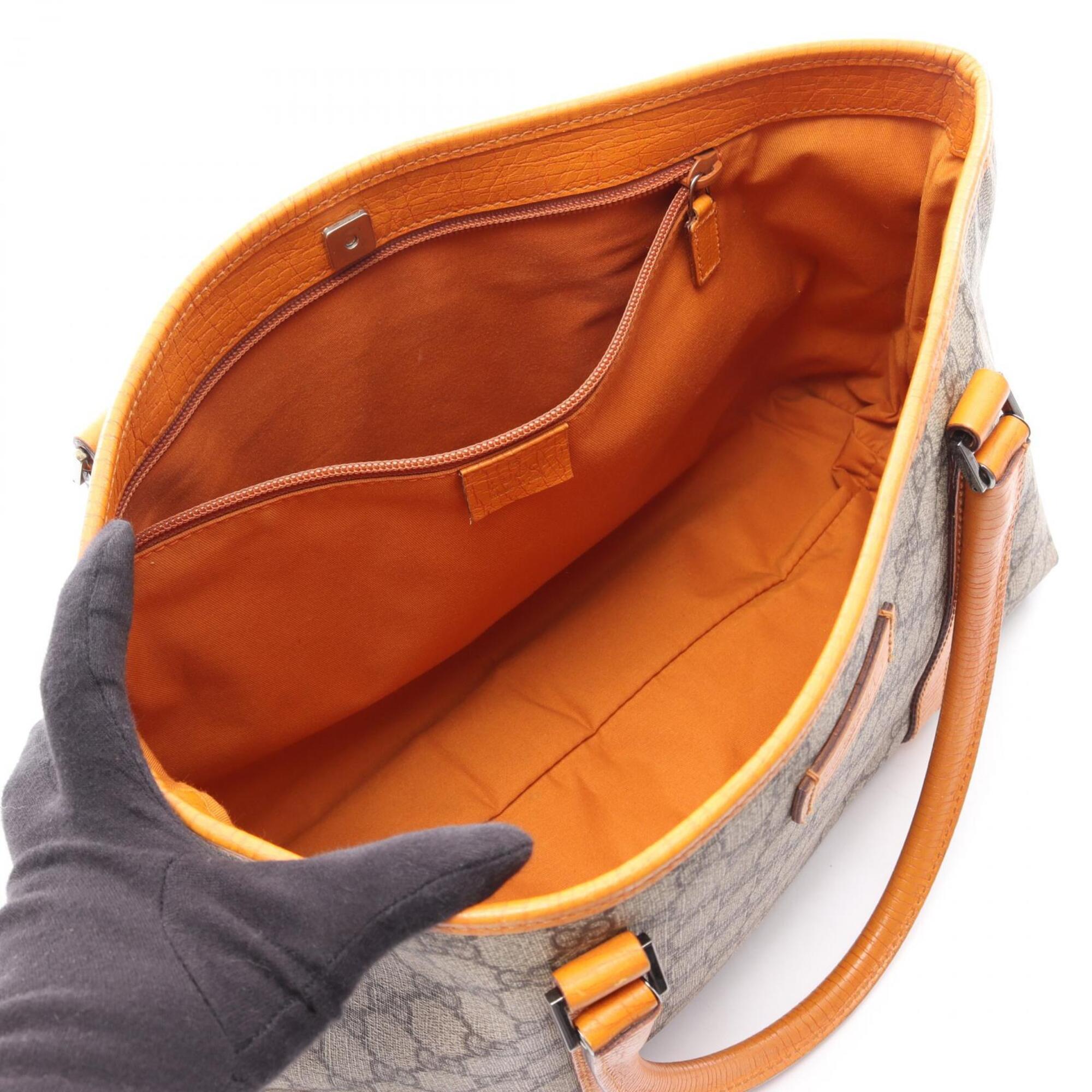 Gucci Beige Orange Pvc Coated Canvas Leather Tote Bag (Pre-Owned)