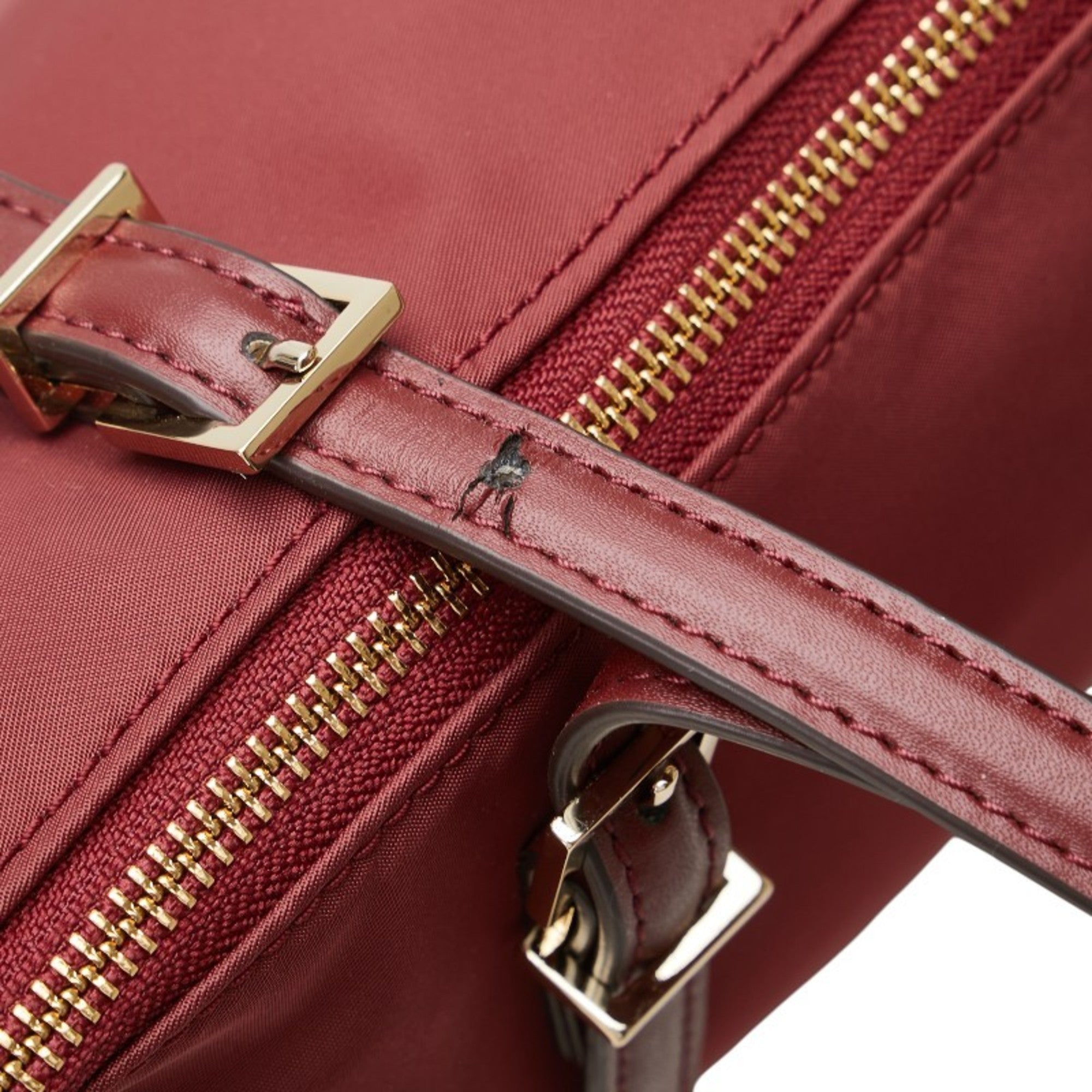 Kate Spade Red Color Wine Nylon Leather Tote Bag (Pre-Owned)
