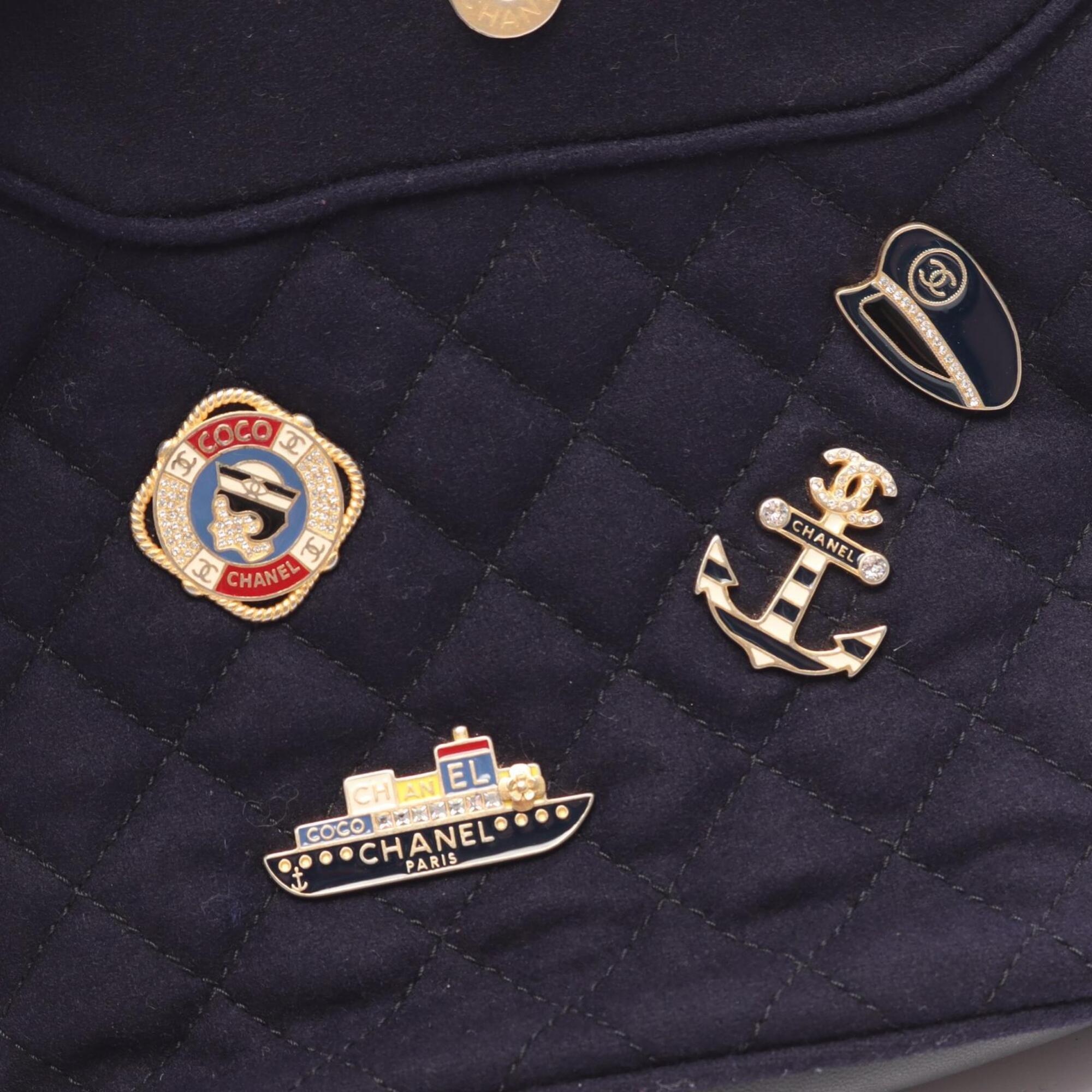 Chanel Navy Wool Handbag Shoulder Bag (Pre-Owned)