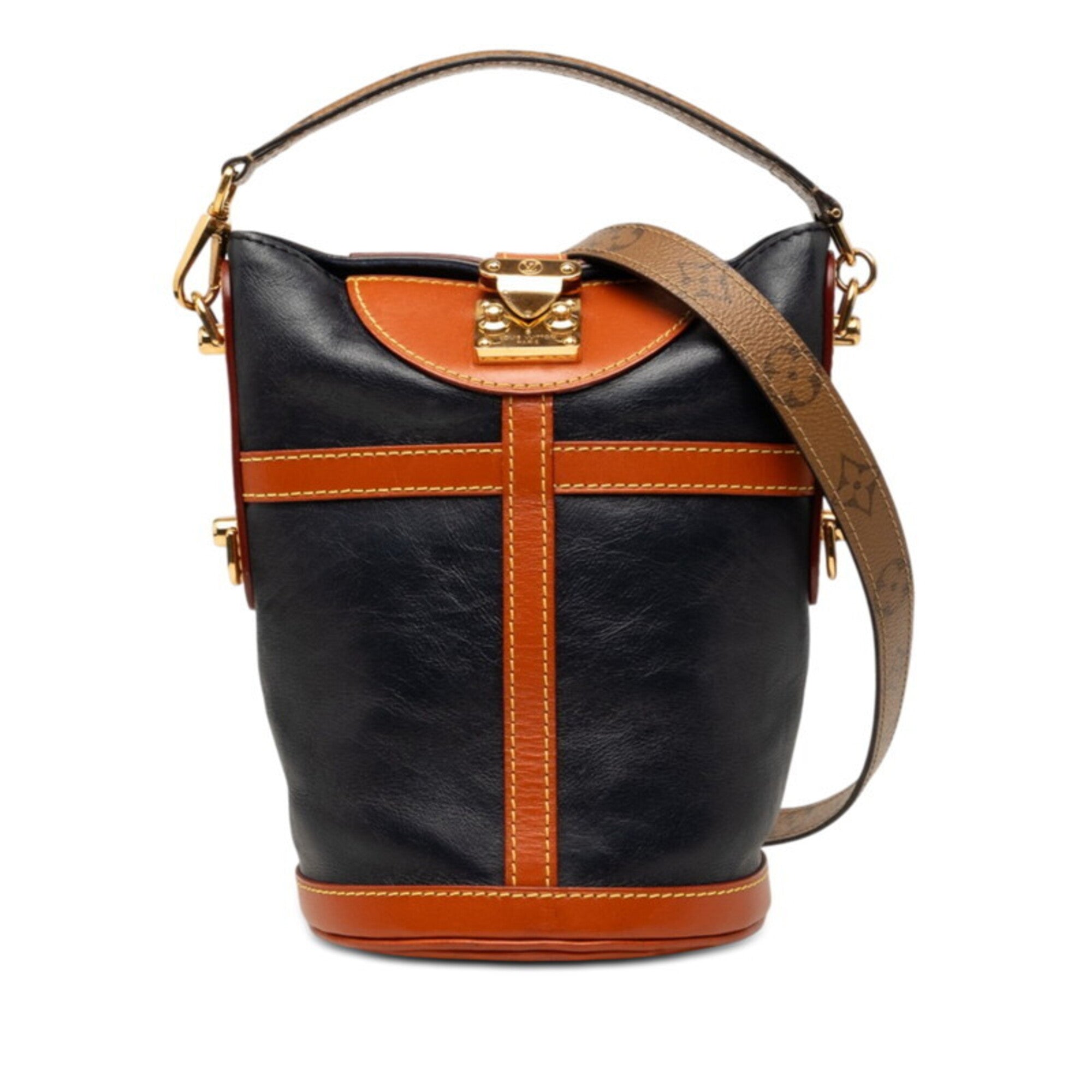 Louis Vuitton Brown Navy Leather Pvc Handbag Shoulder Bag (Pre-Owned)