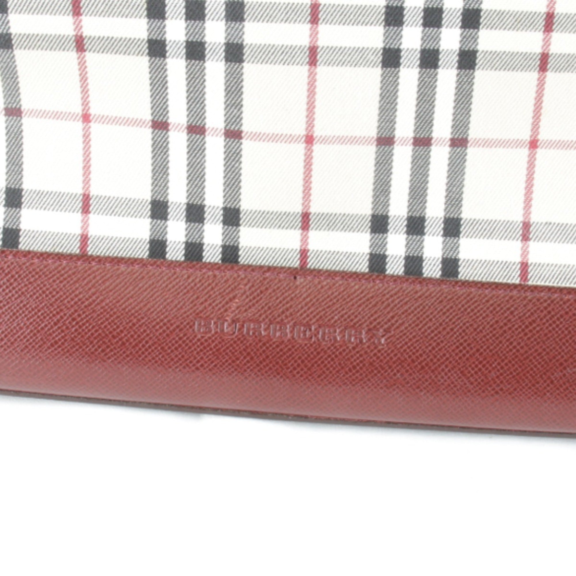 Burberry Red Color Canvas Leather Handbag (Pre-Owned)