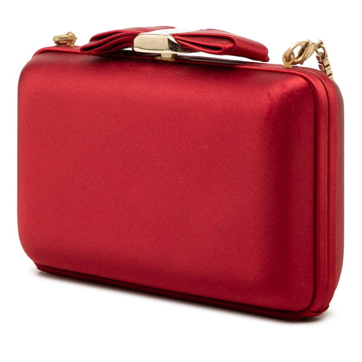 Salvatore Ferragamo Gold Red Color Satin Evening Bag Shoulder Bag (Pre-Owned)