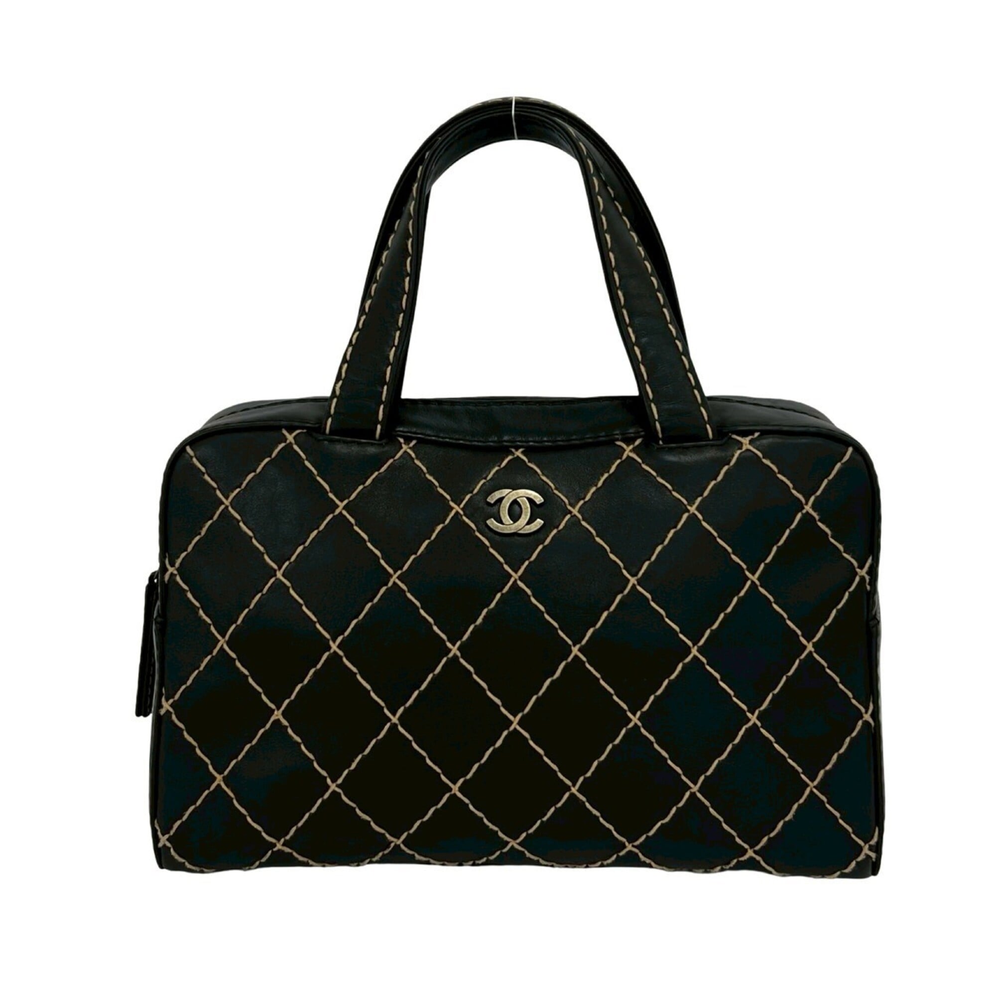 Chanel Black Leather Boston Bag Handbag (Pre-Owned)