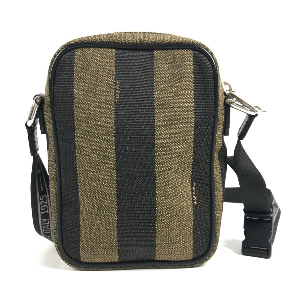 Fendi Black Khaki Leather Canvas Pochette Shoulder Bag (Pre-Owned)