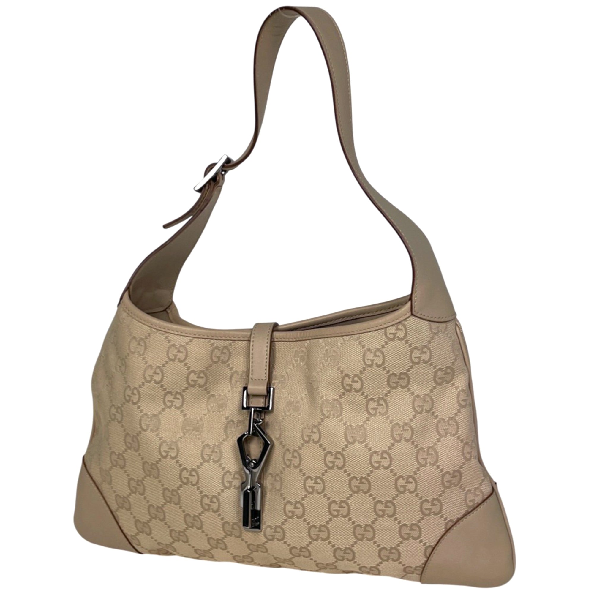 Gucci Beige Gg Canvas Leather Handbag Shoulder Bag (Pre-Owned)