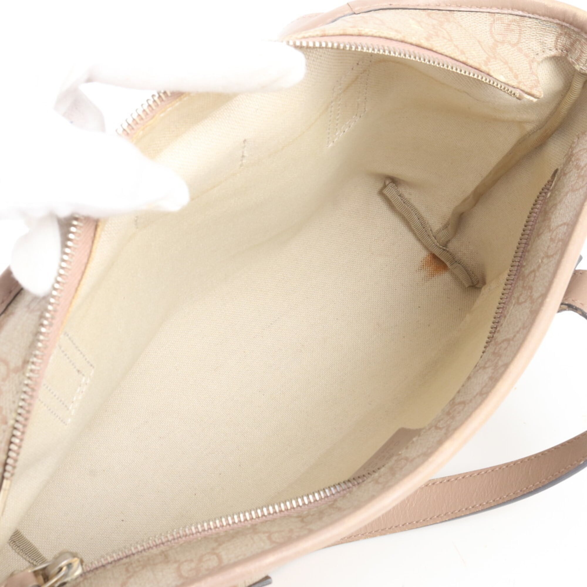 Gucci Pink Beige Leather Coated Canvas Handbag Shoulder Bag Tote Bag (Pre-Owned)