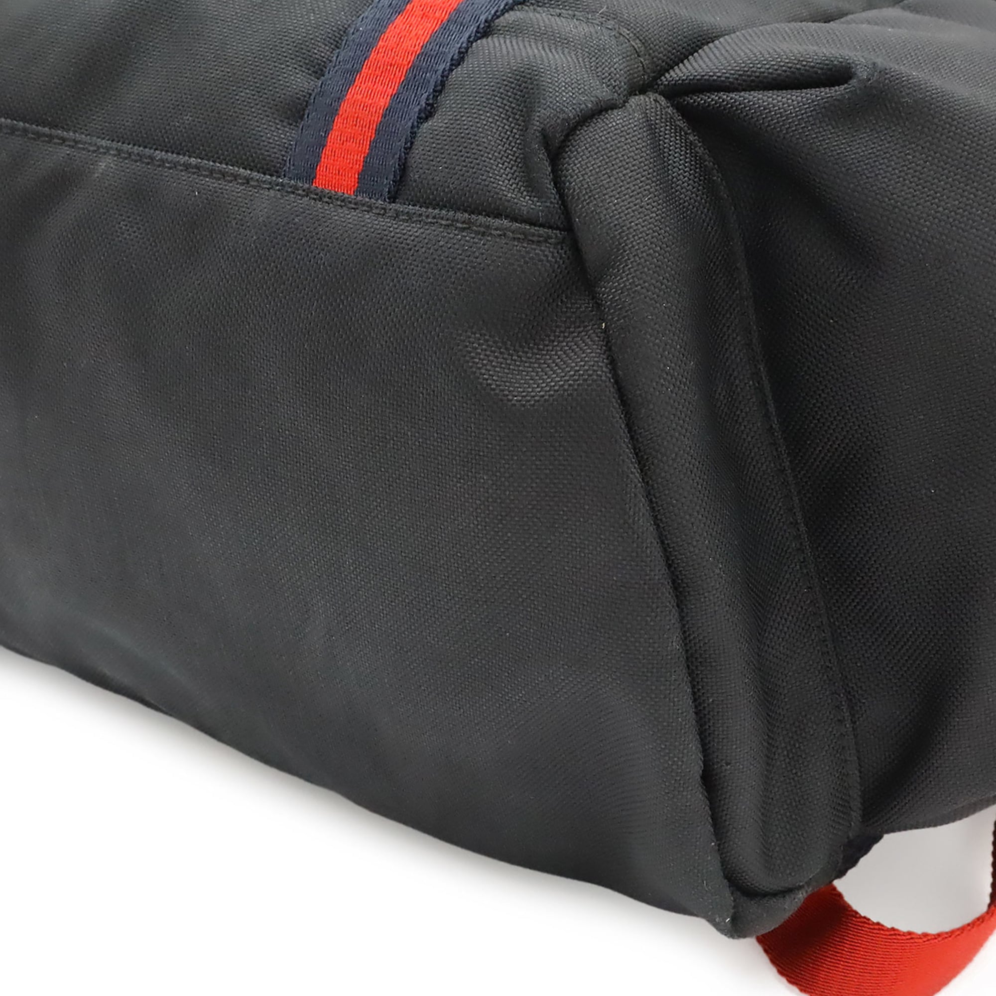 Gucci Black Green Navy Red Color Canvas Leather Backpack (Pre-Owned)