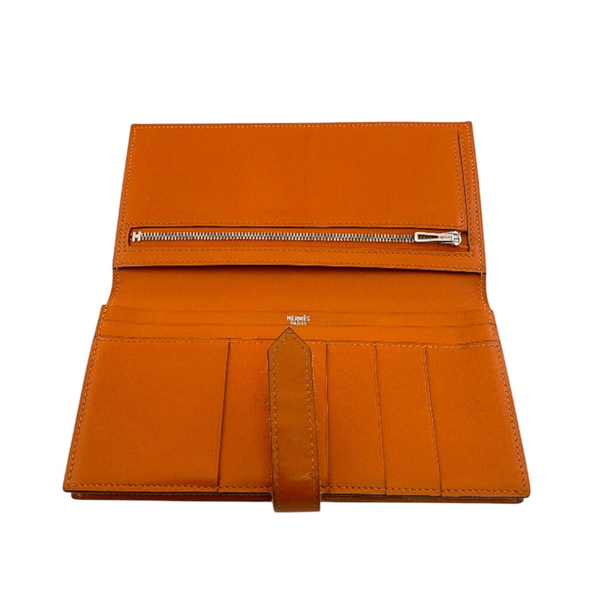 Hermes Orange Box Calf Leather Long Wallet (Bi-Fold) (Pre-Owned)