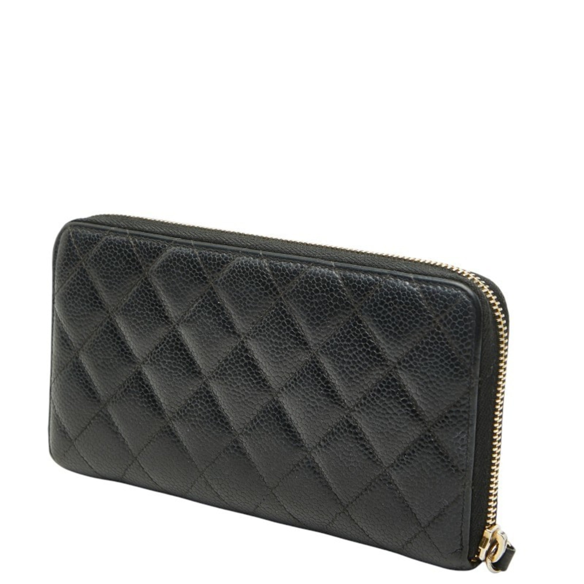Chanel Matelasse Black Grained Calfskin Long Wallet (Bi-Fold) (Pre-Owned)