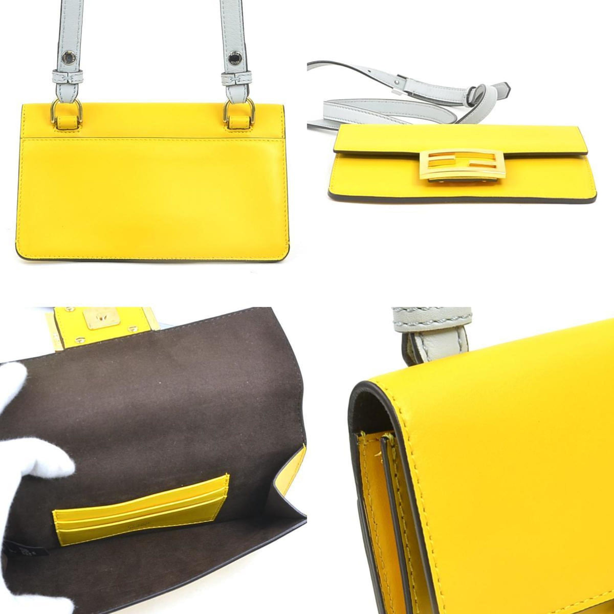 Fendi Light Gray Yellow Leather Shoulder Bag (Pre-Owned)