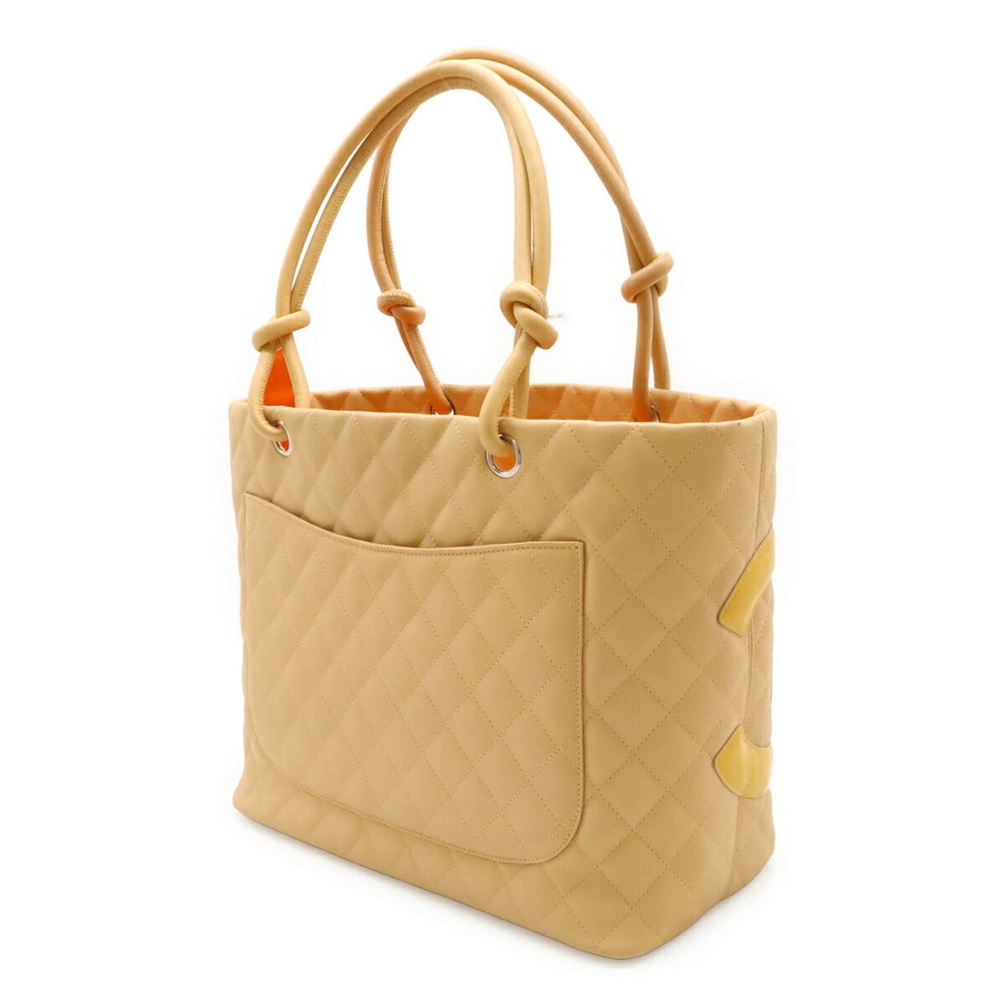 Chanel Beige Yellow Leather Shoulder Bag Tote Bag (Pre-Owned)