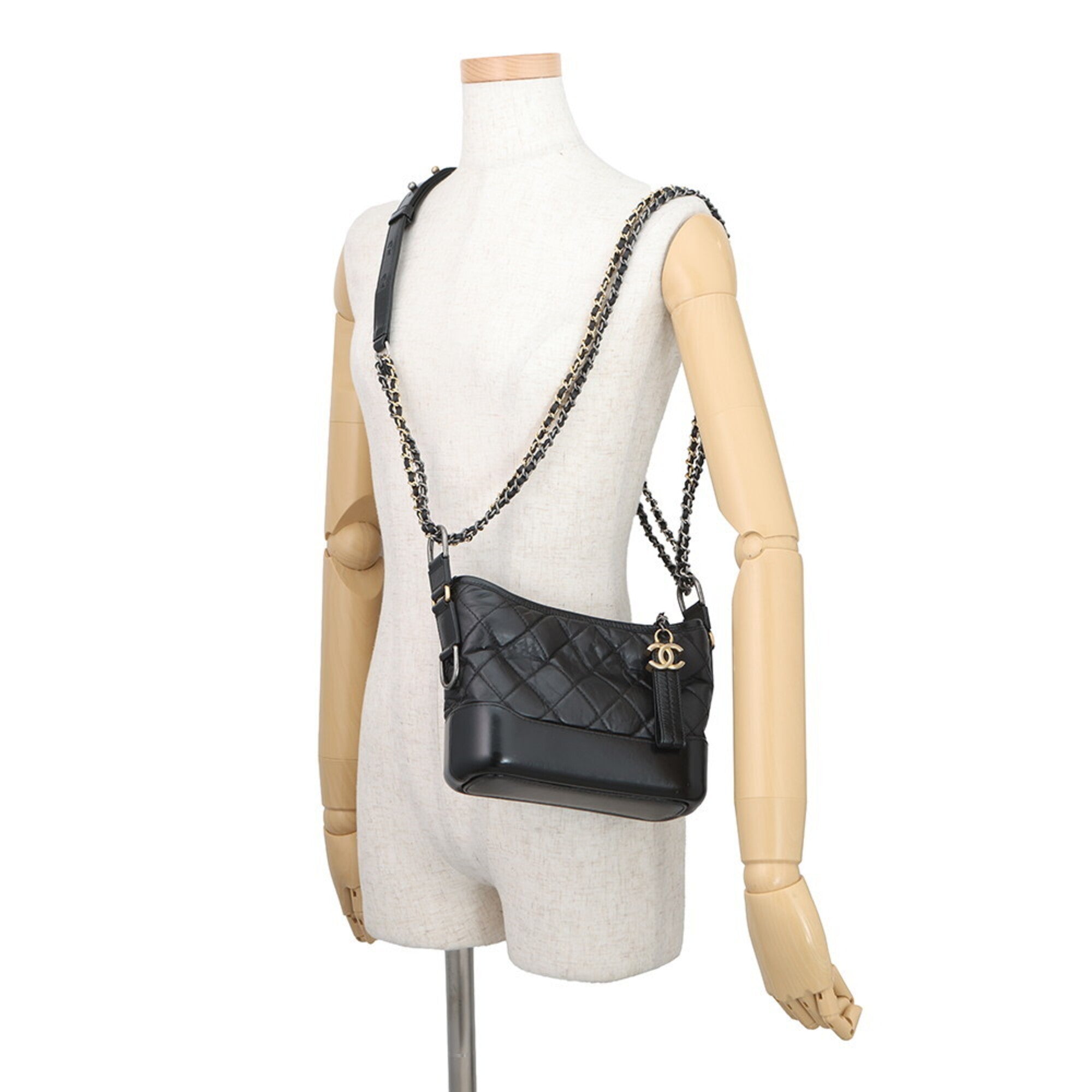 Chanel Gabriel Black Leather Handbag Shoulder Bag (Pre-Owned)