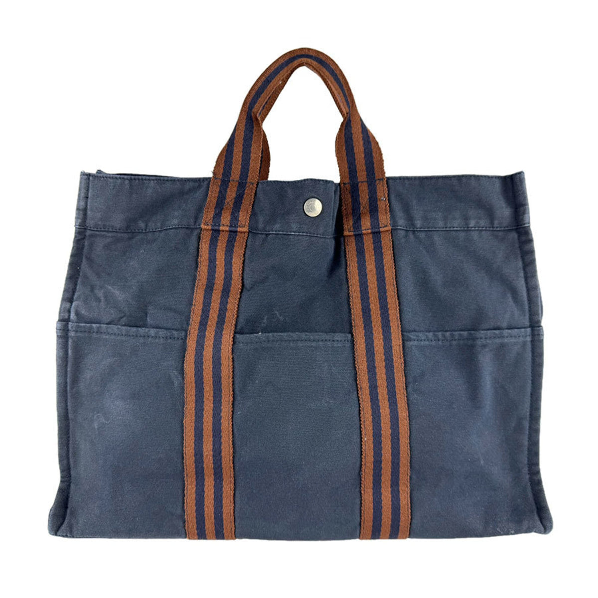 Hermes Brown Navy Canvas Handbag (Pre-Owned)
