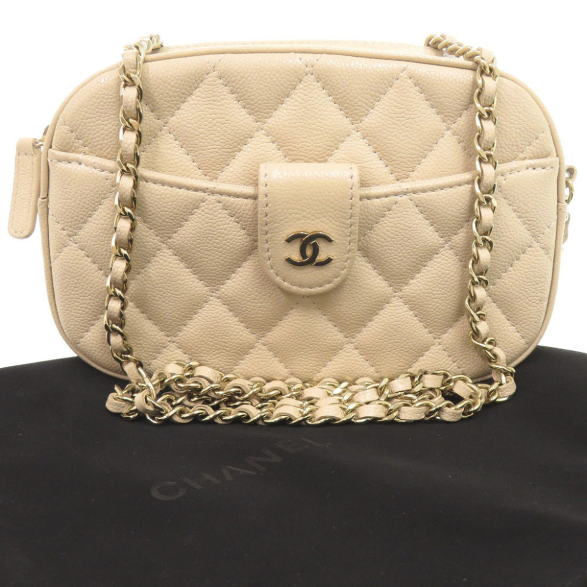 Chanel Beige Grained Calfskin Shoulder Bag (Pre-Owned)