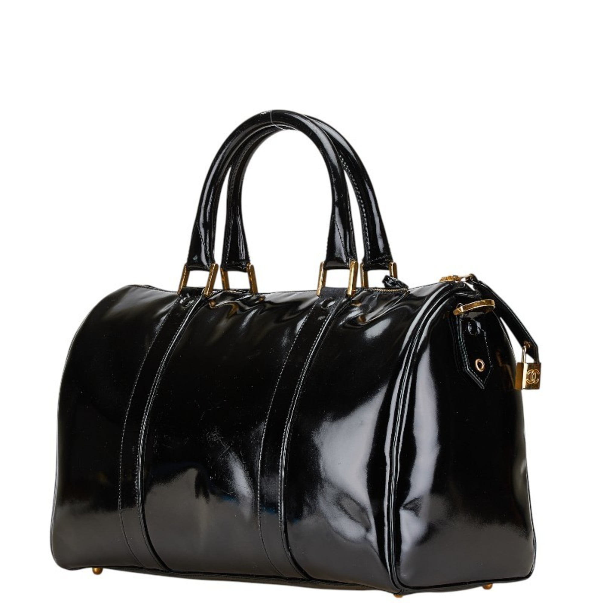 Chanel Black Patent Leather Boston Bag Shoulder Bag (Pre-Owned)